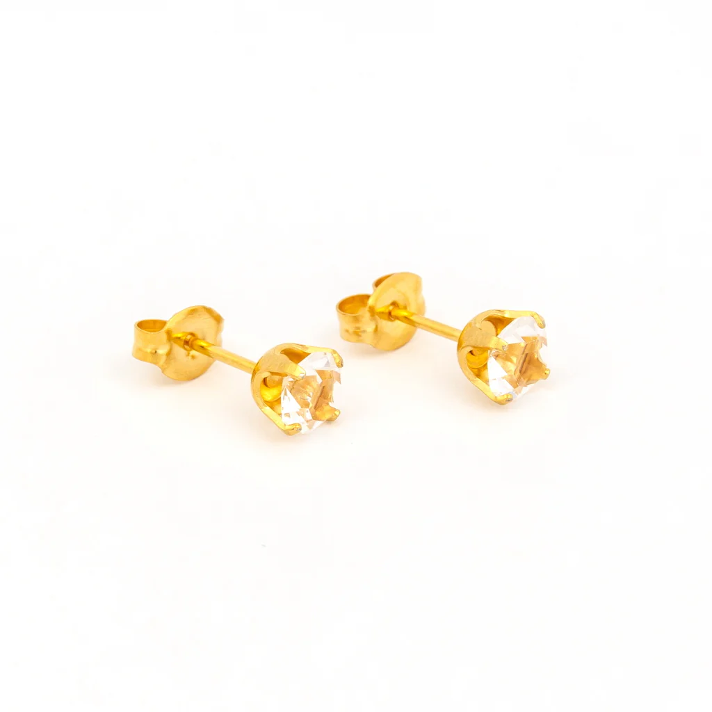 Sensitive Puff Pad Fashion - 5mm - April Crystal Crystal - Gold Plated
