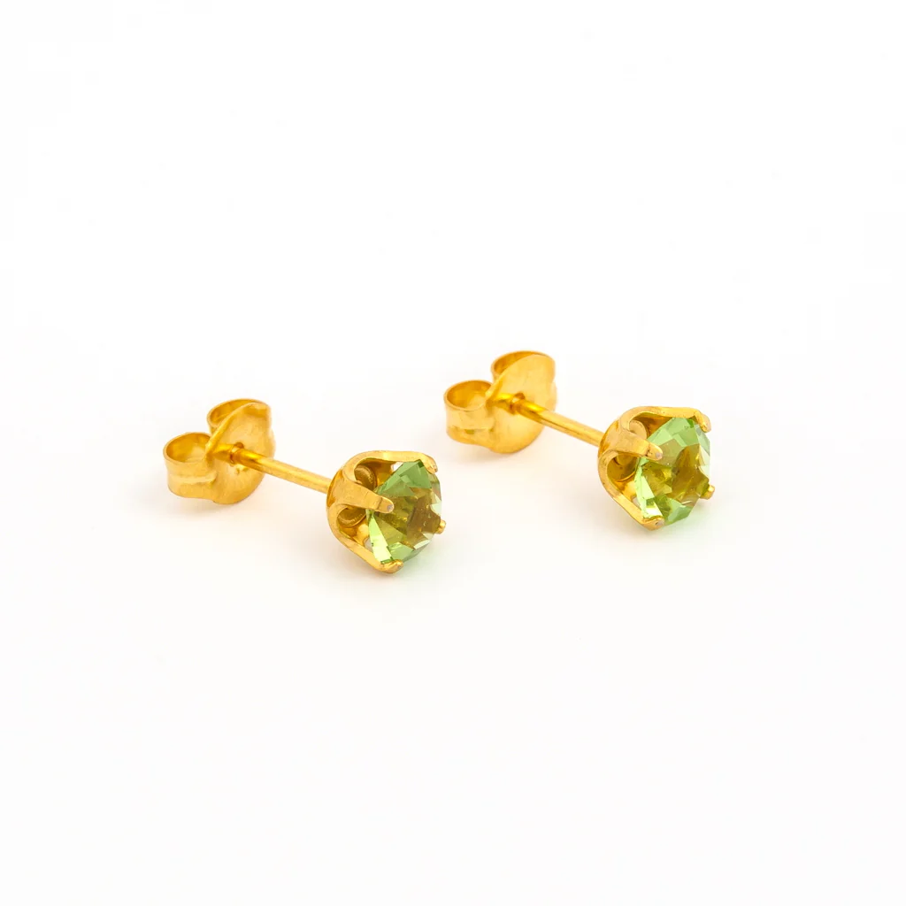 Sensitive Puff Pad Fashion - 5mm - August Peridot Crystal - Gold Plated