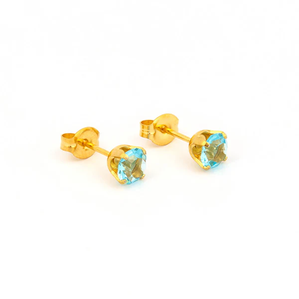 Sensitive Puff Pad Fashion - 5mm - March Aquamarine Crystal - Gold Plated