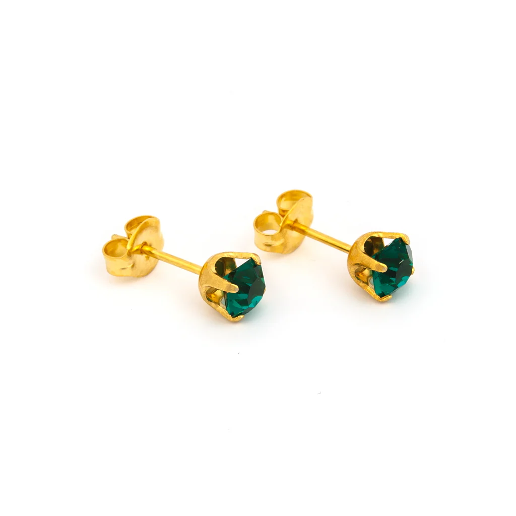 Sensitive Puff Pad Fashion - 5mm - May Emerald Crystal - Gold Plated