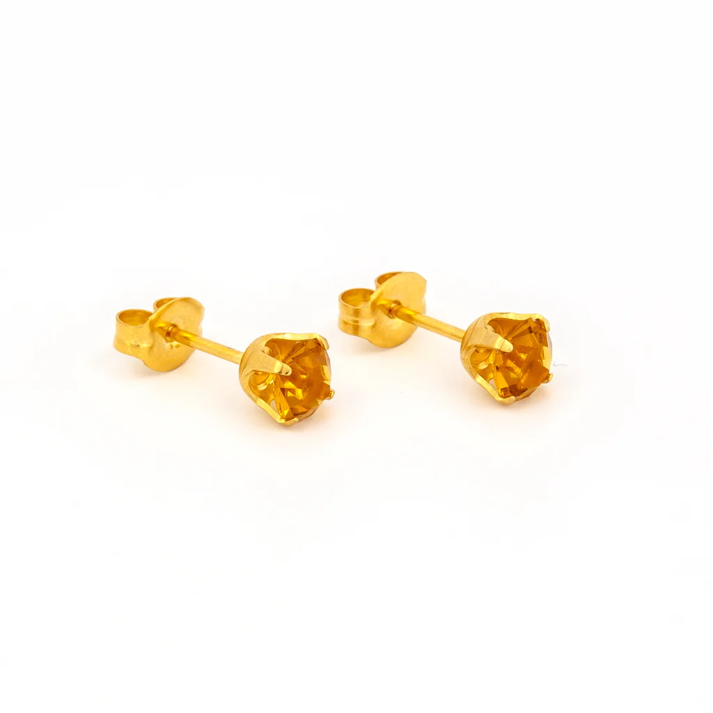 Sensitive Puff Pad Fashion - 5mm - November Topaz Crystal - Gold Plated
