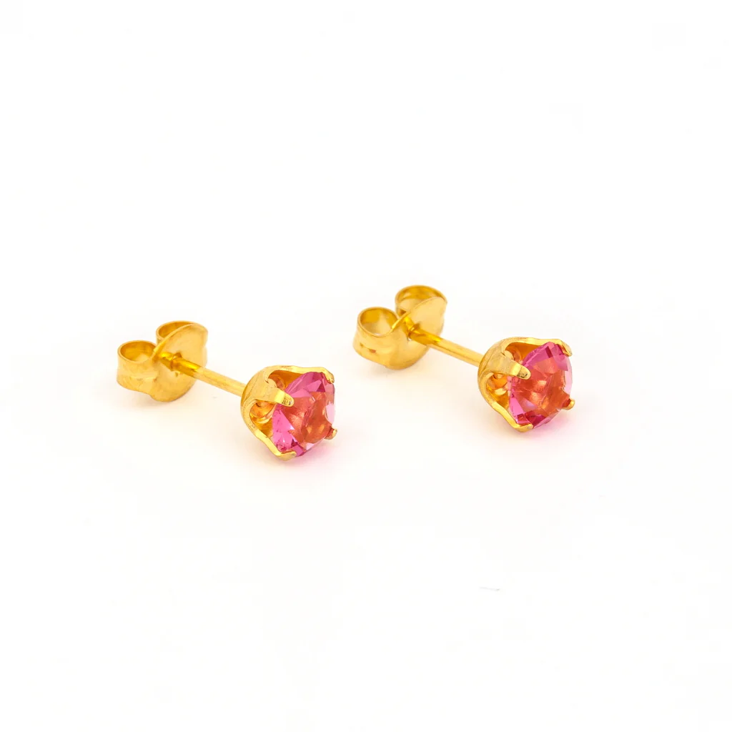 Sensitive Puff Pad Fashion - 5mm - October Rose Crystal - Gold Plated
