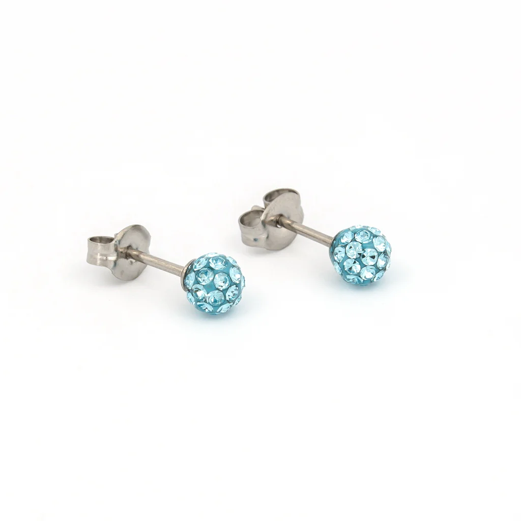 Sensitive Puff Pad Fashion - Fireball - 4.5mm - March Aquamarine Crystal - Stainless Steel