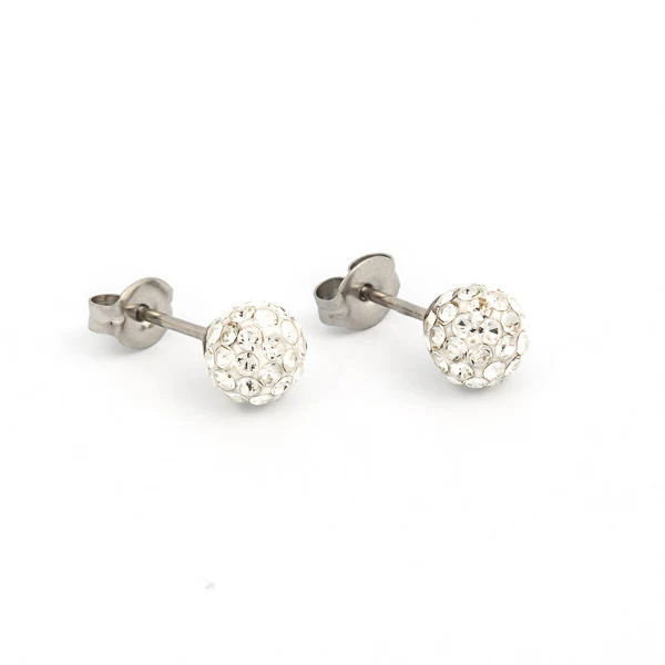 Sensitive Puff Pad Fashion - Fireball - 6mm - April Crystal - Stainless Steel