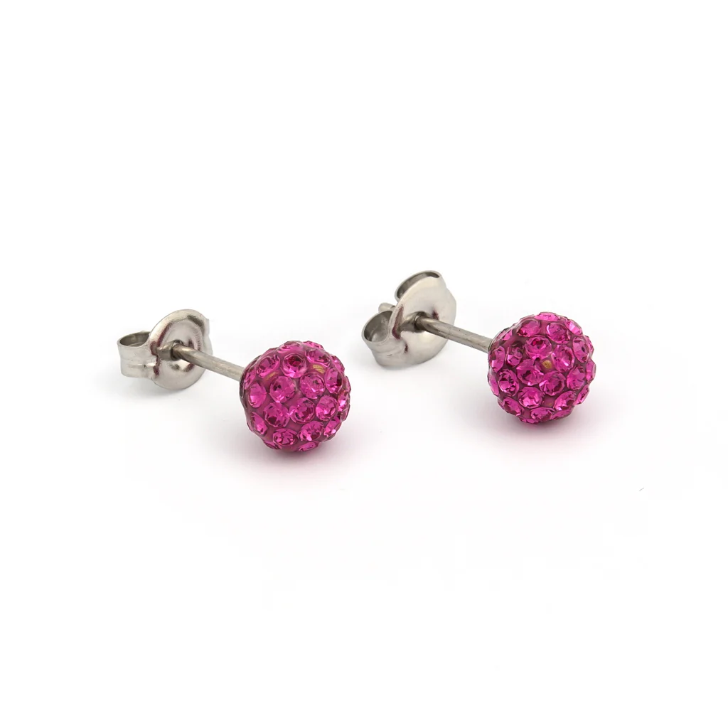 Sensitive Puff Pad Fashion - Fireball - 6mm - Fuchsia Crystal - Stainless Steel