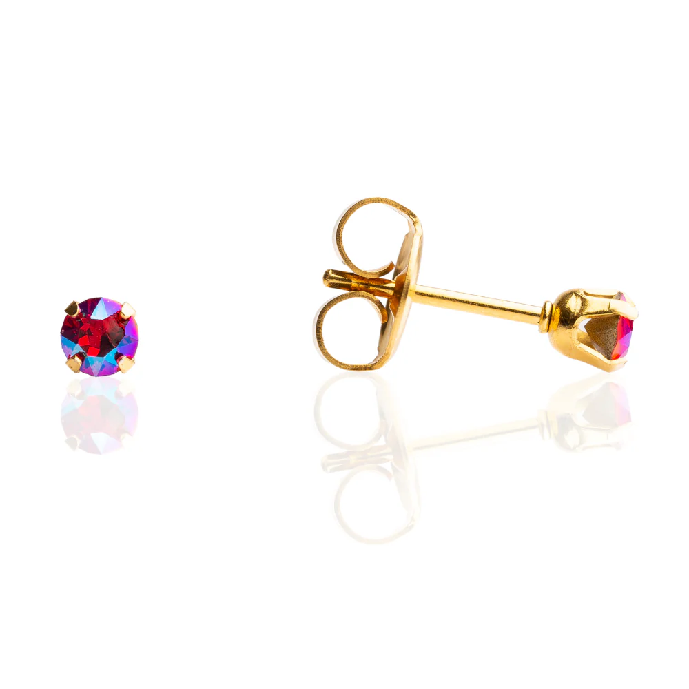 Sensitive Sterilized Shimmers Crystal Studs - Scarlet Shimmer - 3mm Gold Plated