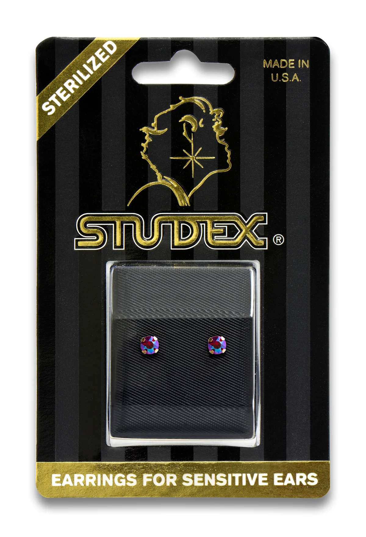 Sensitive Sterilized Shimmers Crystal Studs - Scarlet Shimmer - 3mm Gold Plated - Image 2