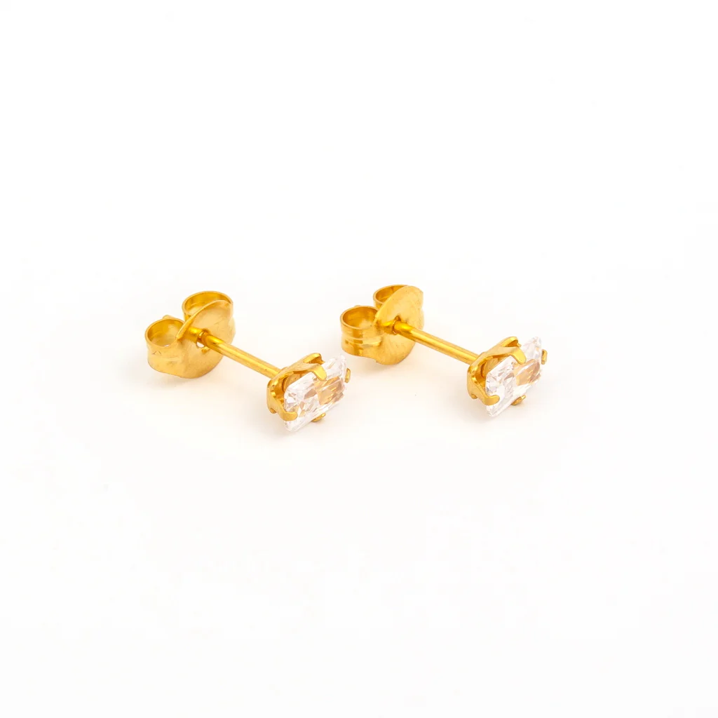 Sensitive Sterilized 5x3mm Cubic Zirconia Fashion Studs - Gold Plated - Image 2