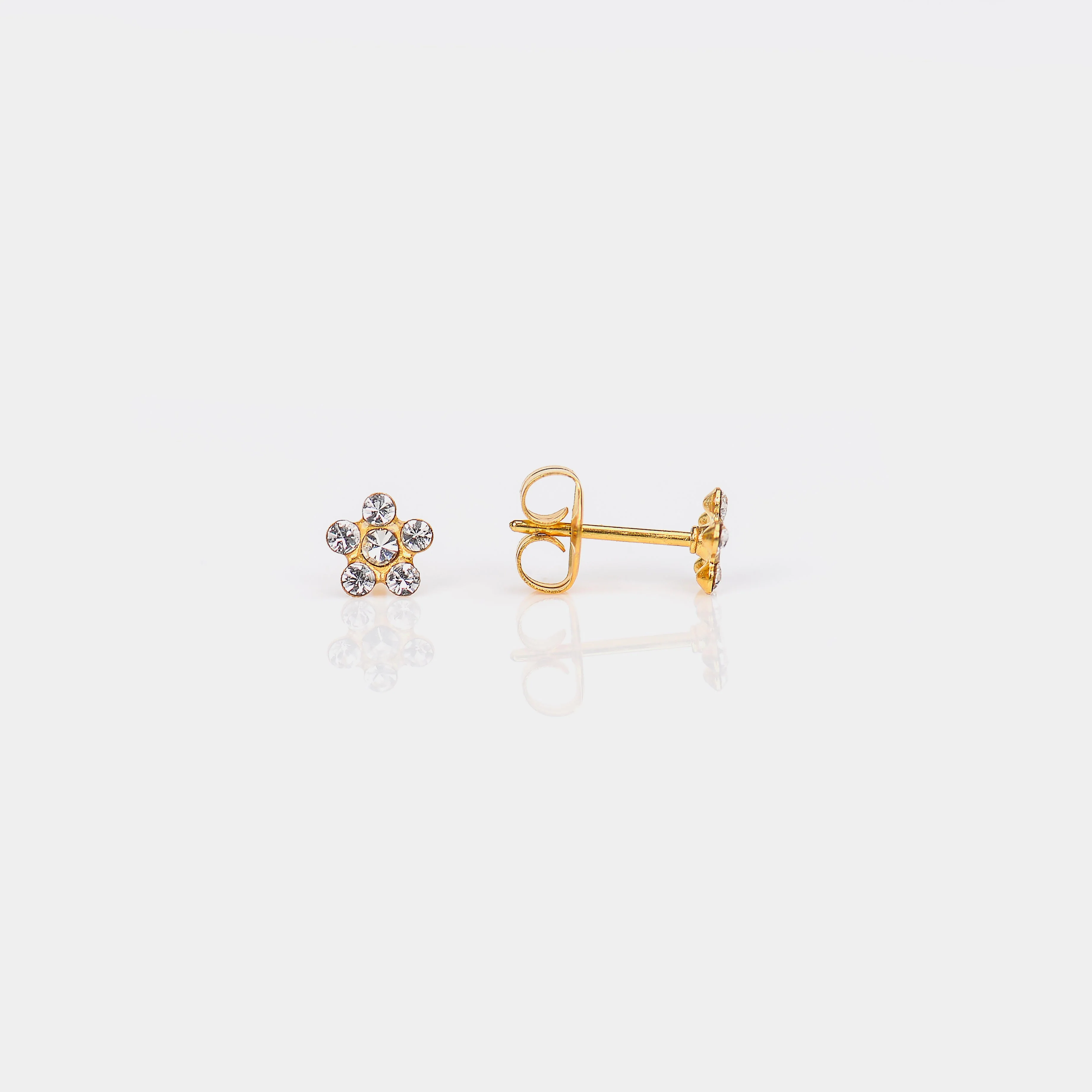 Sensitive Sterilized Daisy Cubic Zirconia Fashion Studs - April Crystal - Gold Plated