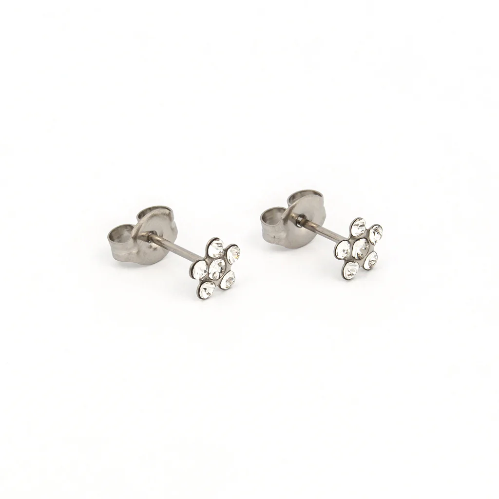 Sensitive Sterilized Daisy Cubic Zirconia Fashion Studs - April Crystal - Stainless Steel