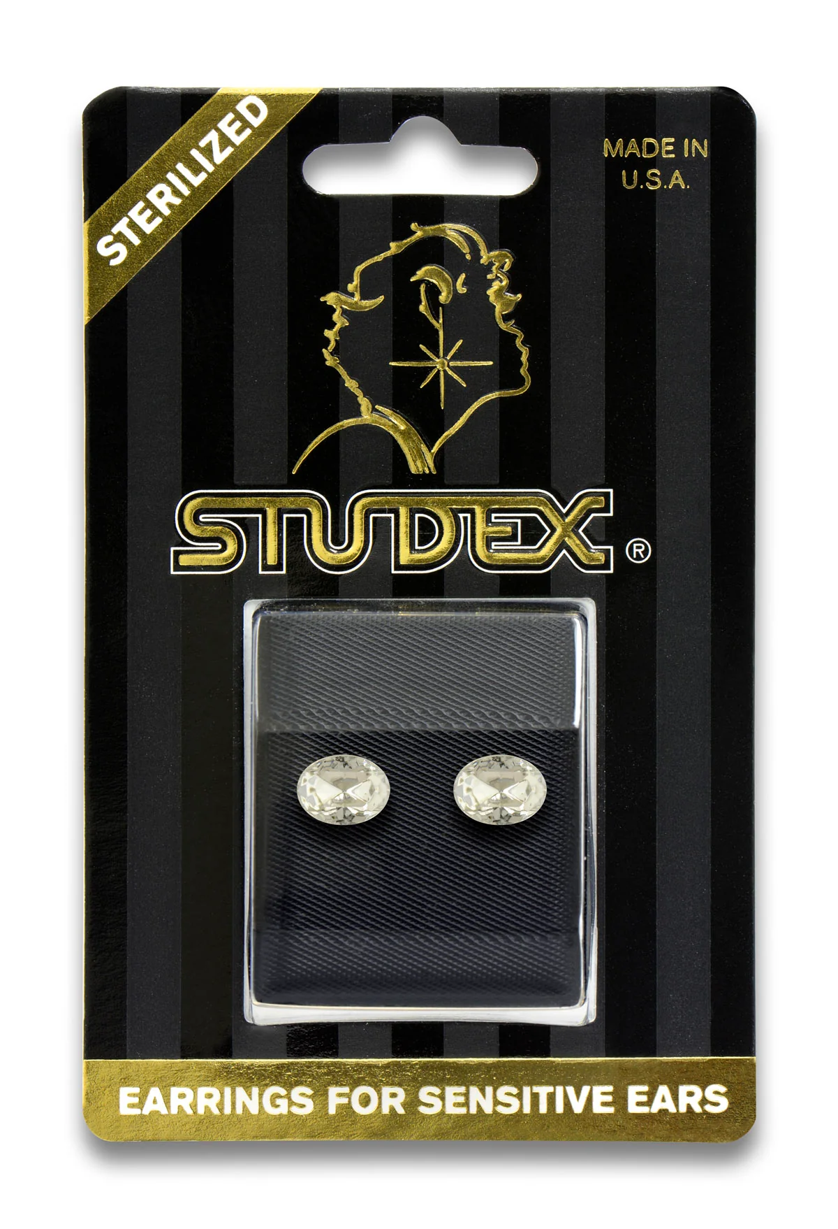 Sensitive Sterilized Oval Cubic Zirconia Fashion Studs - 8x6mm - Gold Plated