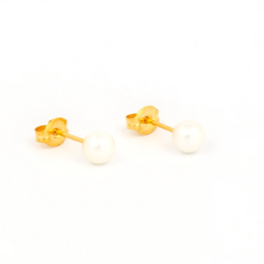 Sensitive Sterilized Prong-Set Pearl Fashion Studs - 5mm - Gold Plated