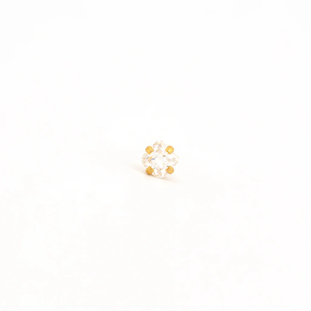 Sensitive Sterilized Prong-Set Princess-Cut Cubic Zirconia Fashion Studs - 4x4mm - Gold Plated - Image 2