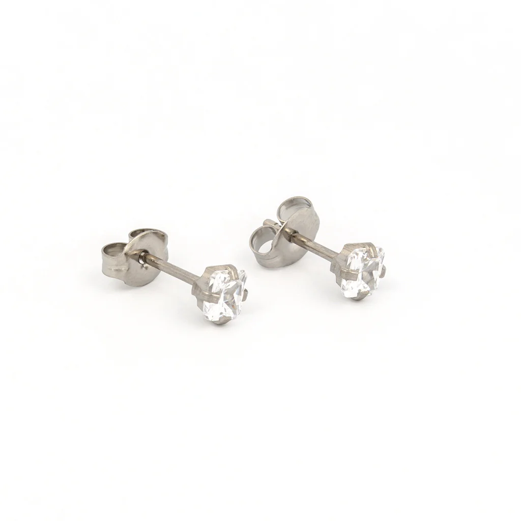 Sensitive Sterilized Prong-Set Princess-Cut Cubic Zirconia Fashion Studs - 4x4mm - Stainless Steel