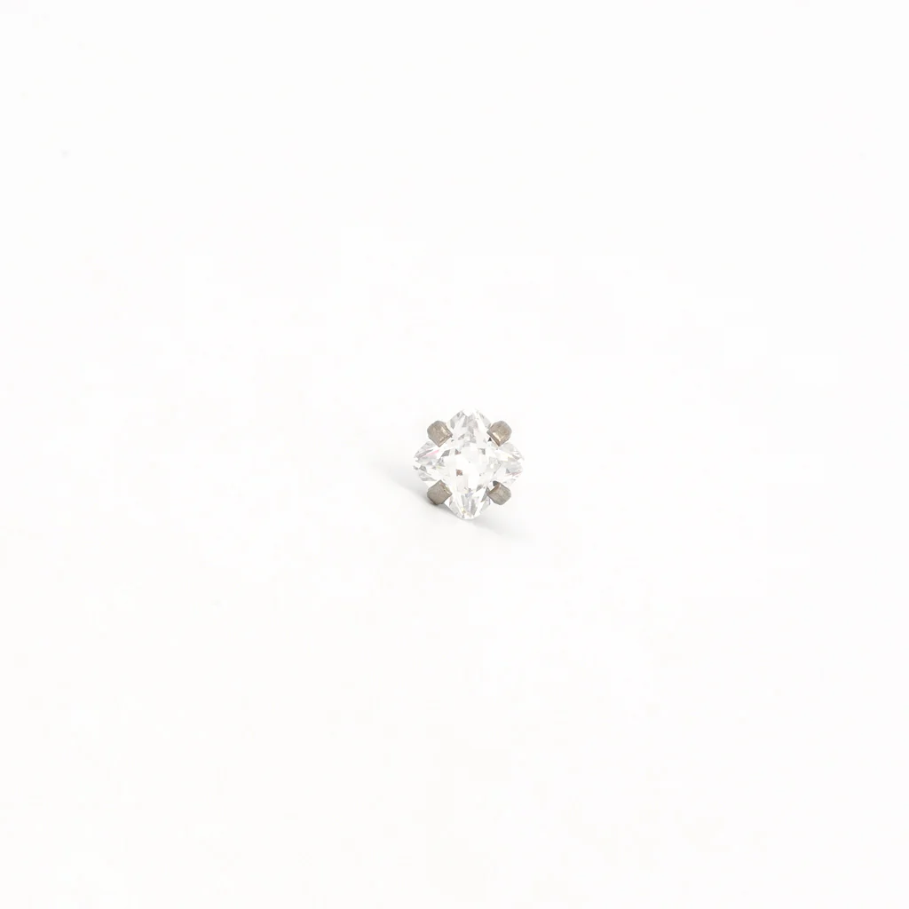 Sensitive Sterilized Prong-Set Princess-Cut Cubic Zirconia Fashion Studs - 4x4mm - Stainless Steel - Image 2