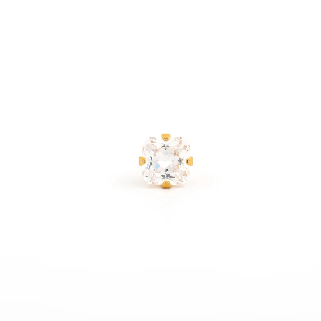 Sensitive Sterilized Prong-Set Princess-Cut Cubic Zirconia  Fashion Studs - 6x6mm - Gold Plated - Image 2