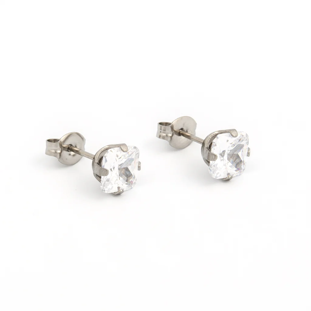 Sensitive Sterilized Prong-Set Princess-Cut Cubic Zirconia Fashion Studs - 6x6mm - Stainless Steel