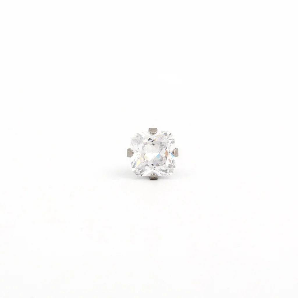 Sensitive Sterilized Prong-Set Princess-Cut Cubic Zirconia Fashion Studs - 6x6mm - Stainless Steel - Image 2