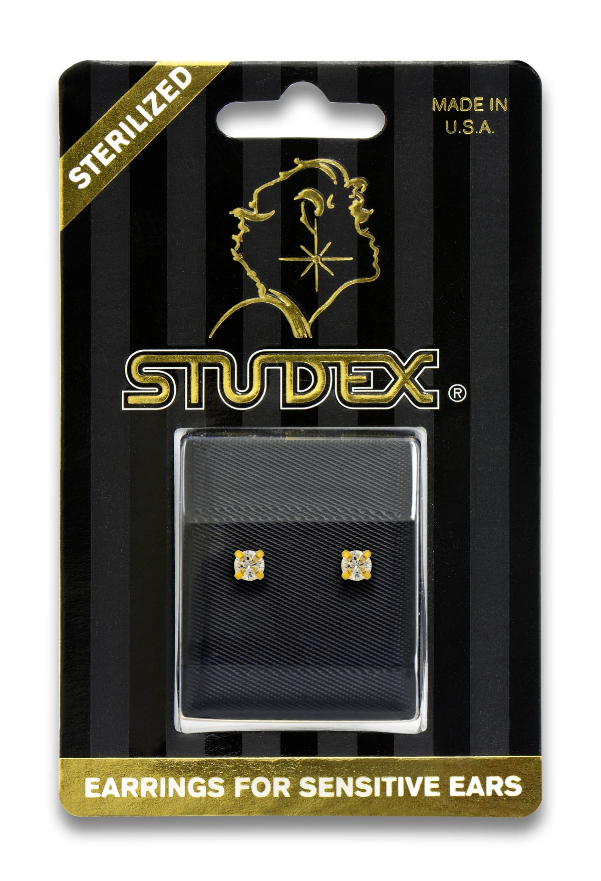 Sensitive Sterilized Prong-Set Cubic Zirconia Fashion Studs - Clear - 4mm - Gold Plated - Image 2