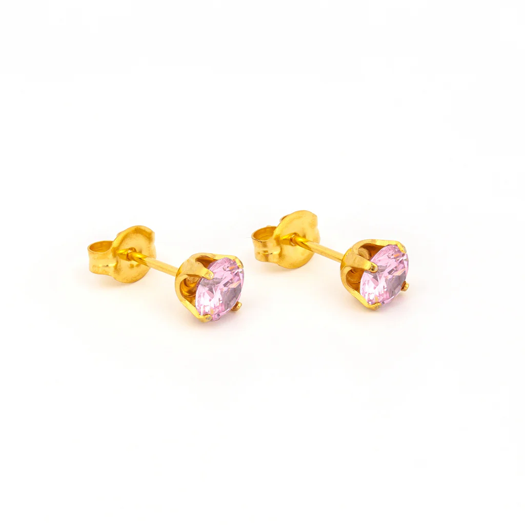 Sensitive Sterilized Prong-Set Cubic Zirconia Fashion Studs - Pink - 5mm - Gold Plated