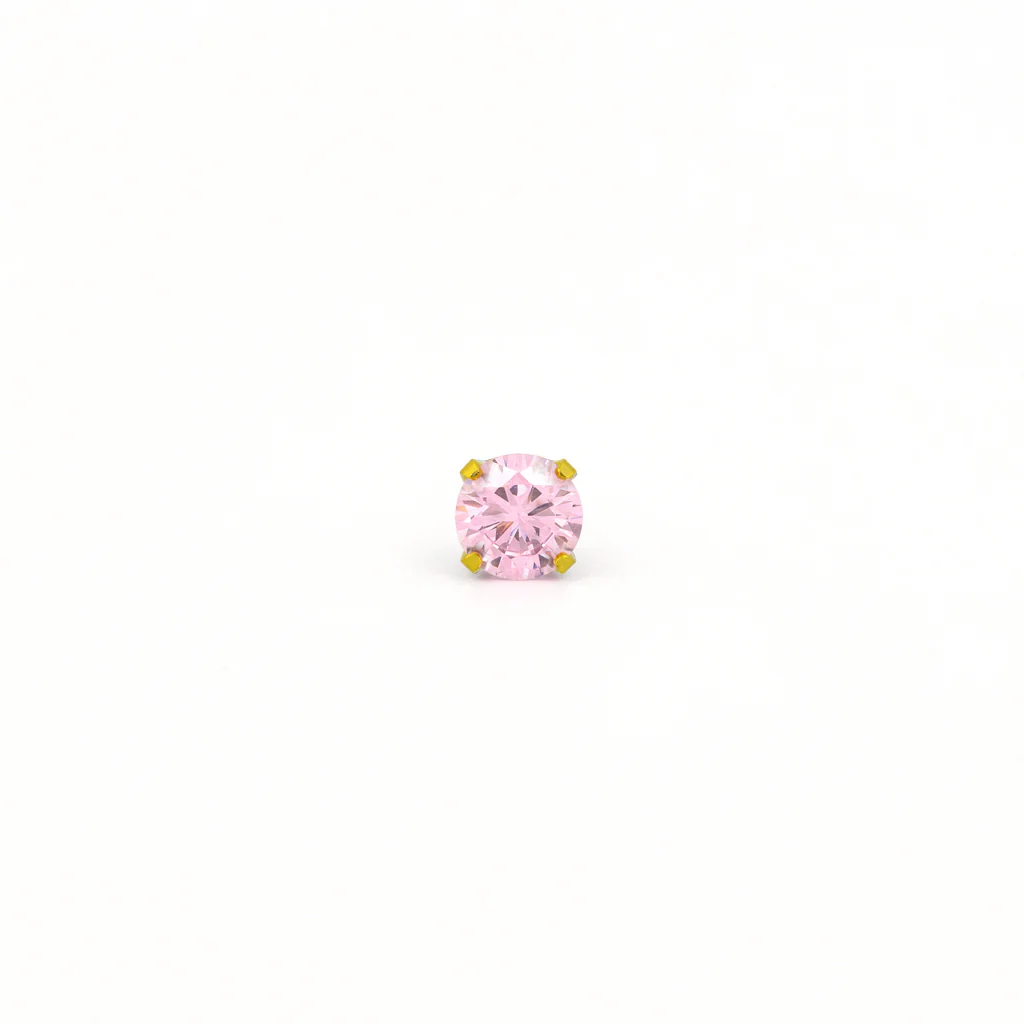 Sensitive Sterilized Prong-Set Cubic Zirconia Fashion Studs - Pink - 5mm - Gold Plated - Image 2