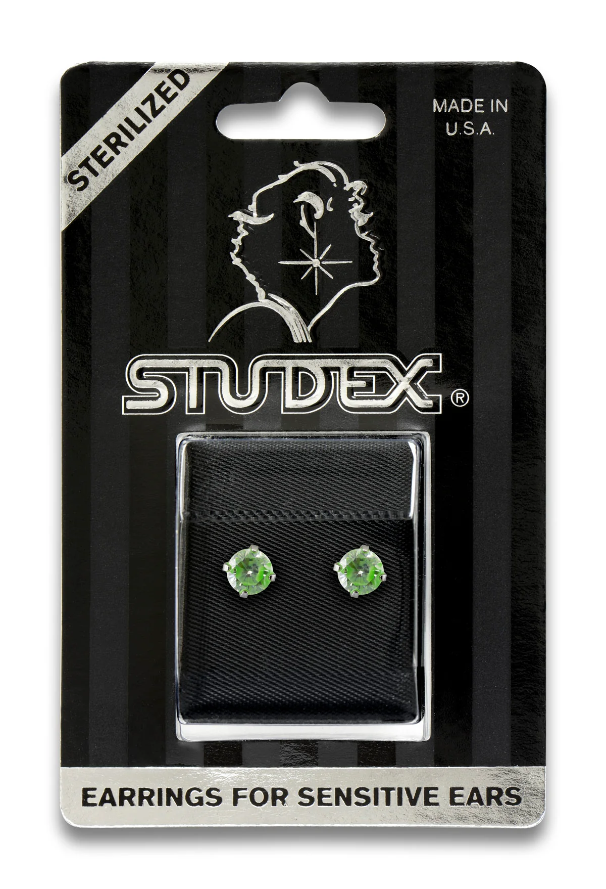 Sensitive Sterilized Prong-Set Cubic Zirconia Fashion Studs - Neon Green - 5mm - Stainless Steel