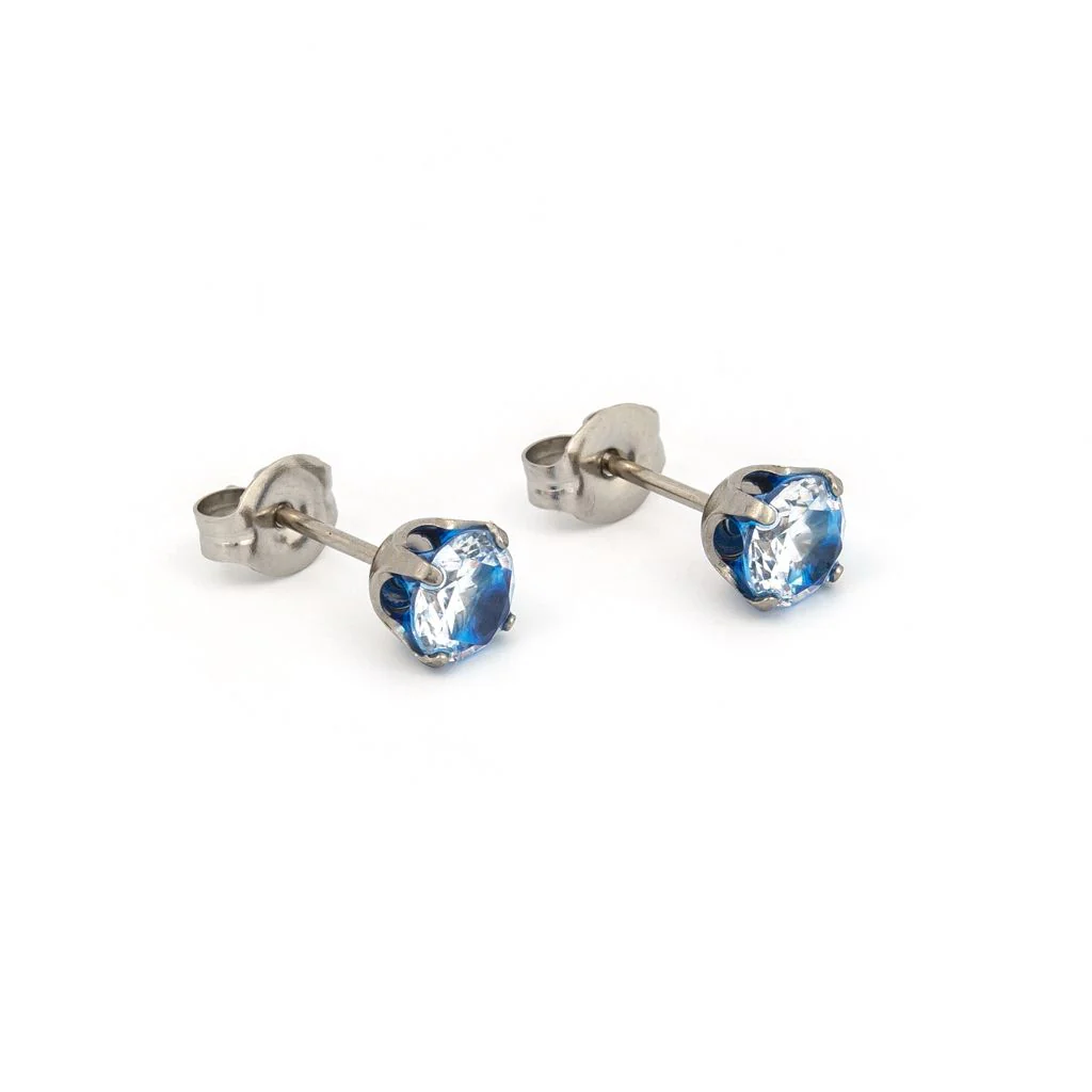 Sensitive Sterilized Prong-Set Cubic Zirconia Fashion Studs - Neon Blue - 5mm - Stainless Steel