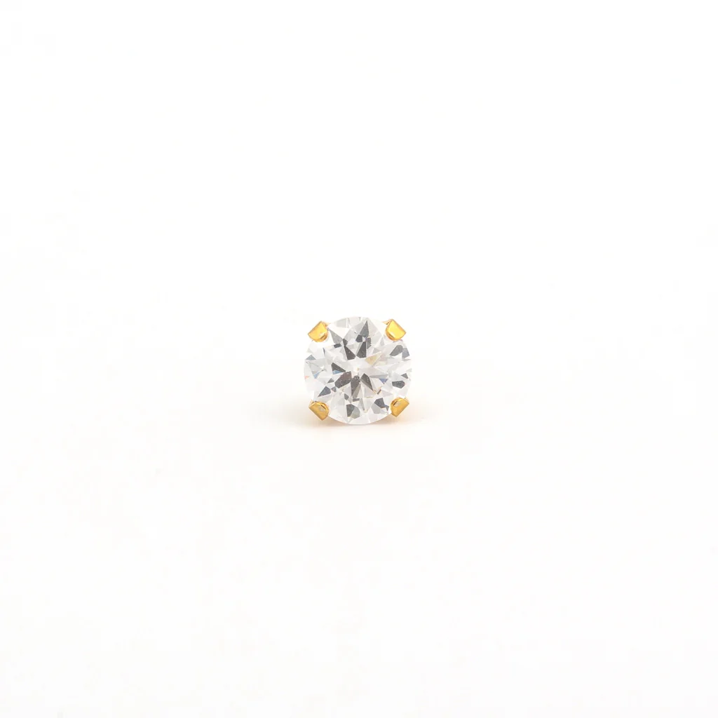 Sensitive Sterilized Prong-Set Cubic Zirconia Fashion Studs - Clear cz- 6mm - Gold Plated - Image 2