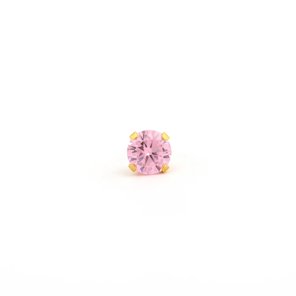 Sensitive Sterilized Prong-Set Cubic Zirconia Fashion Studs - Pink - 6mm - Gold Plated - Image 2