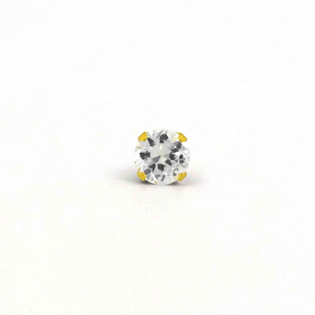 Sensitive Sterilized Prong-Set Cubic Zirconia Fashion Studs - Clear cz - 7mm - Gold Plated - Image 2