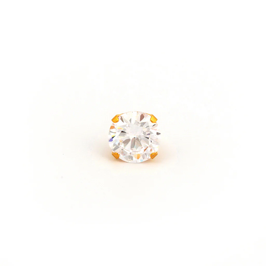 Sensitive Sterilized Prong-Set Cubic Zirconia Fashion Studs - Clear - 8mm - Gold Plated - Image 2