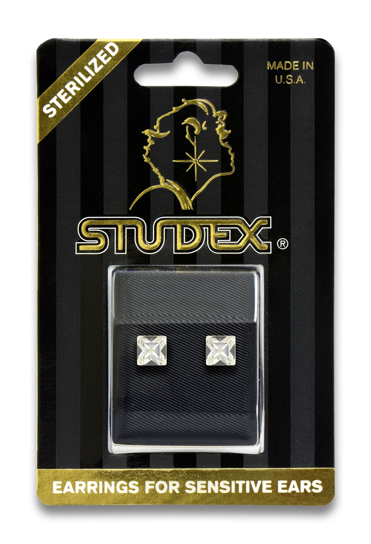 Sensitive Sterilized Square Cubic Zirconia Fashion Studs - 6x 6 mm - Gold Plated