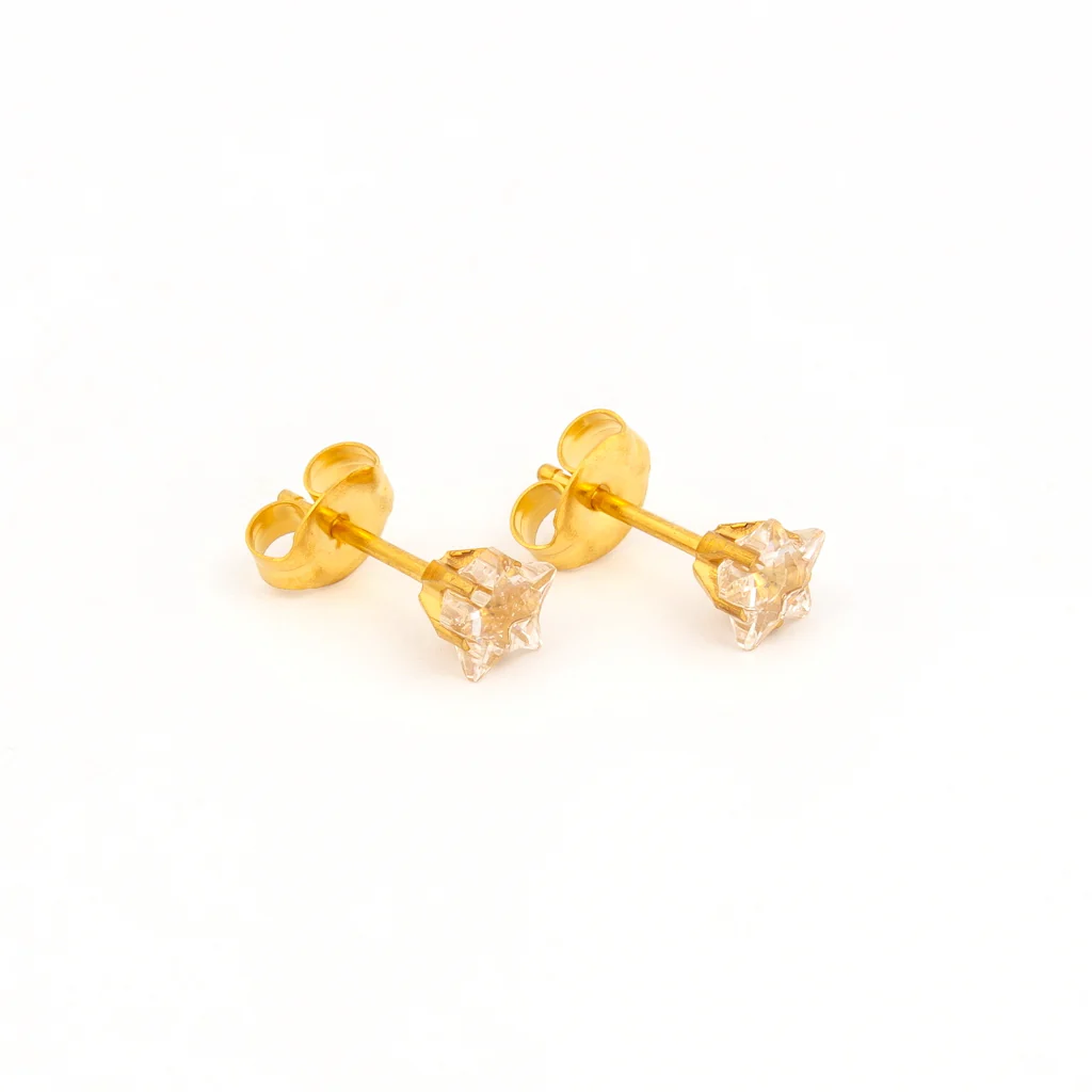 Sensitive Sterilized Star Cut Cubic Zirconia Fashion Studs - 5mm - Gold Plated