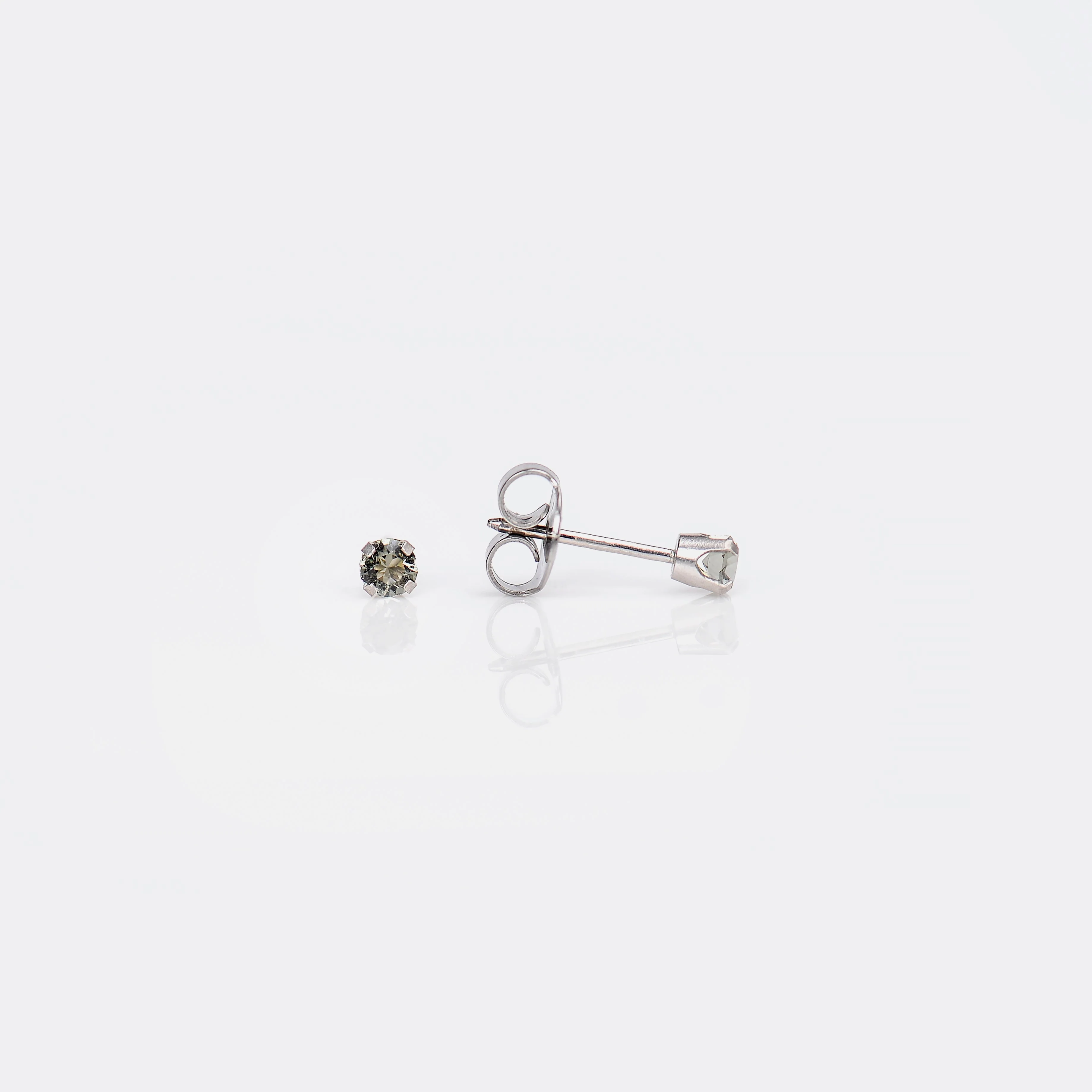 System 75 Prong Set Black Diamond Crystal Piercing Studs - 3mm - 14K White Gold