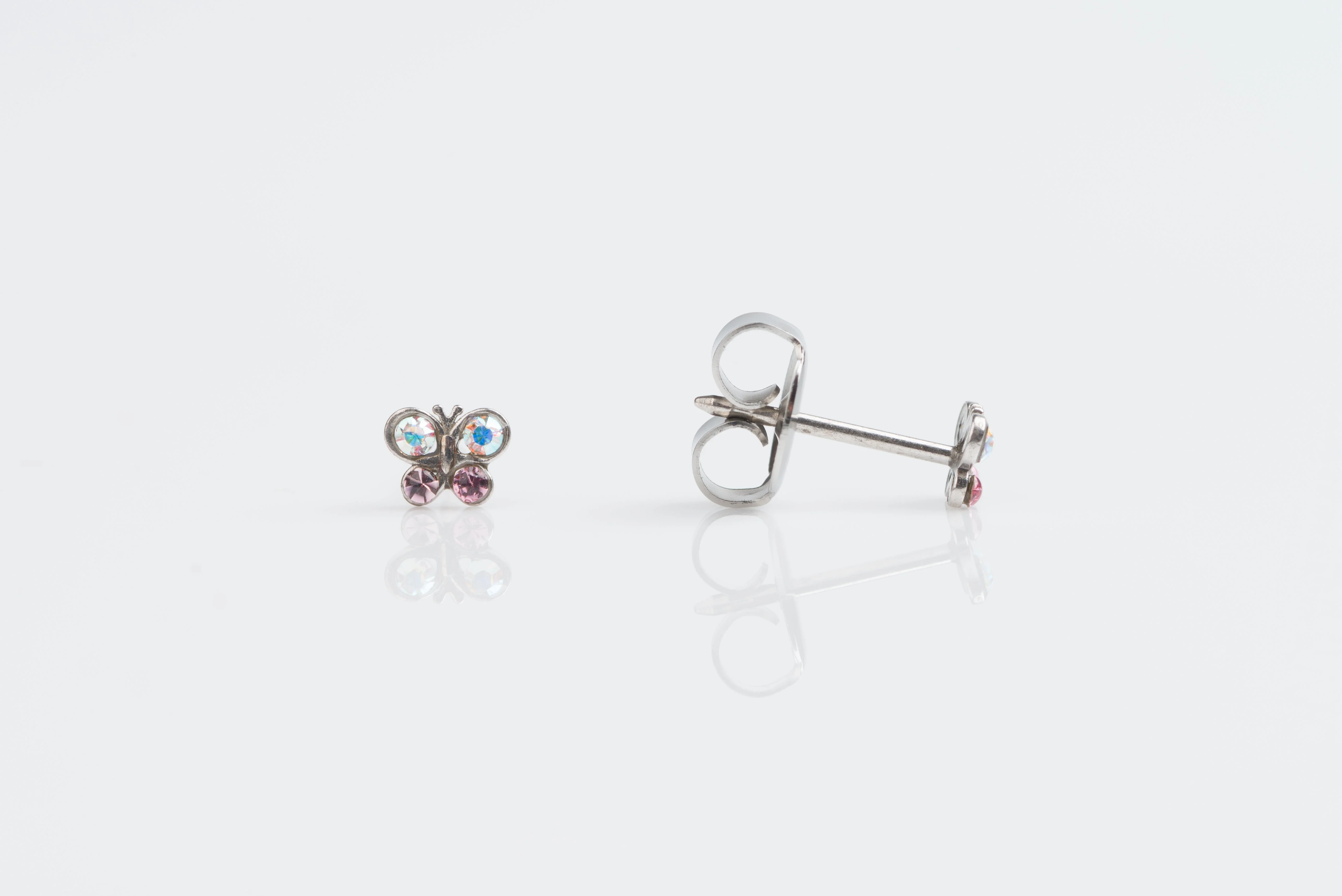 System 75 Butterfly Piercing Studs - AB Crystal/Light Rose - 14K White Gold
