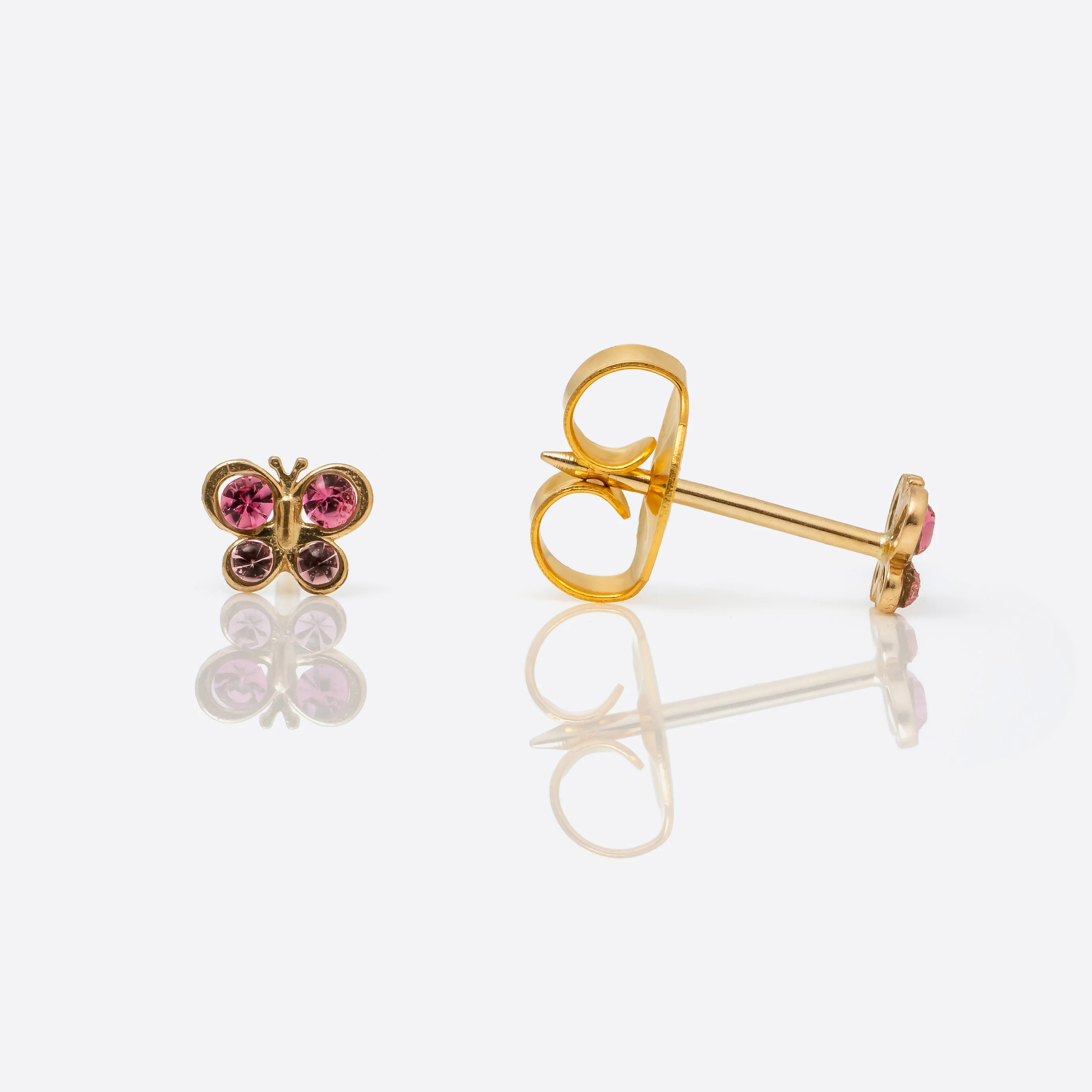 System 75 Butterfly Piercing Studs - Rose/Light Rose - 14K Yellow Gold
