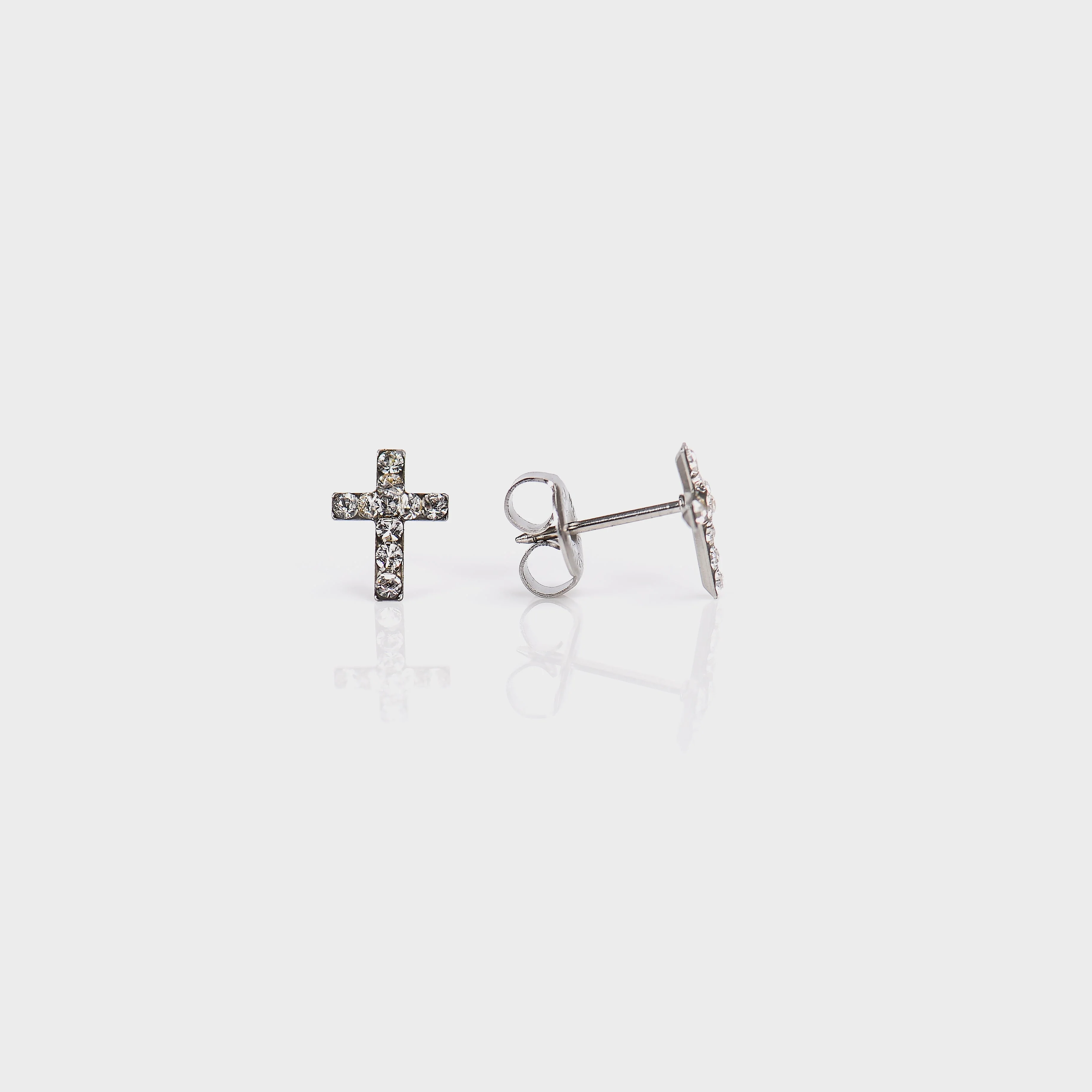 System 75 Crystal Cross Piercing Studs - 14K White Gold