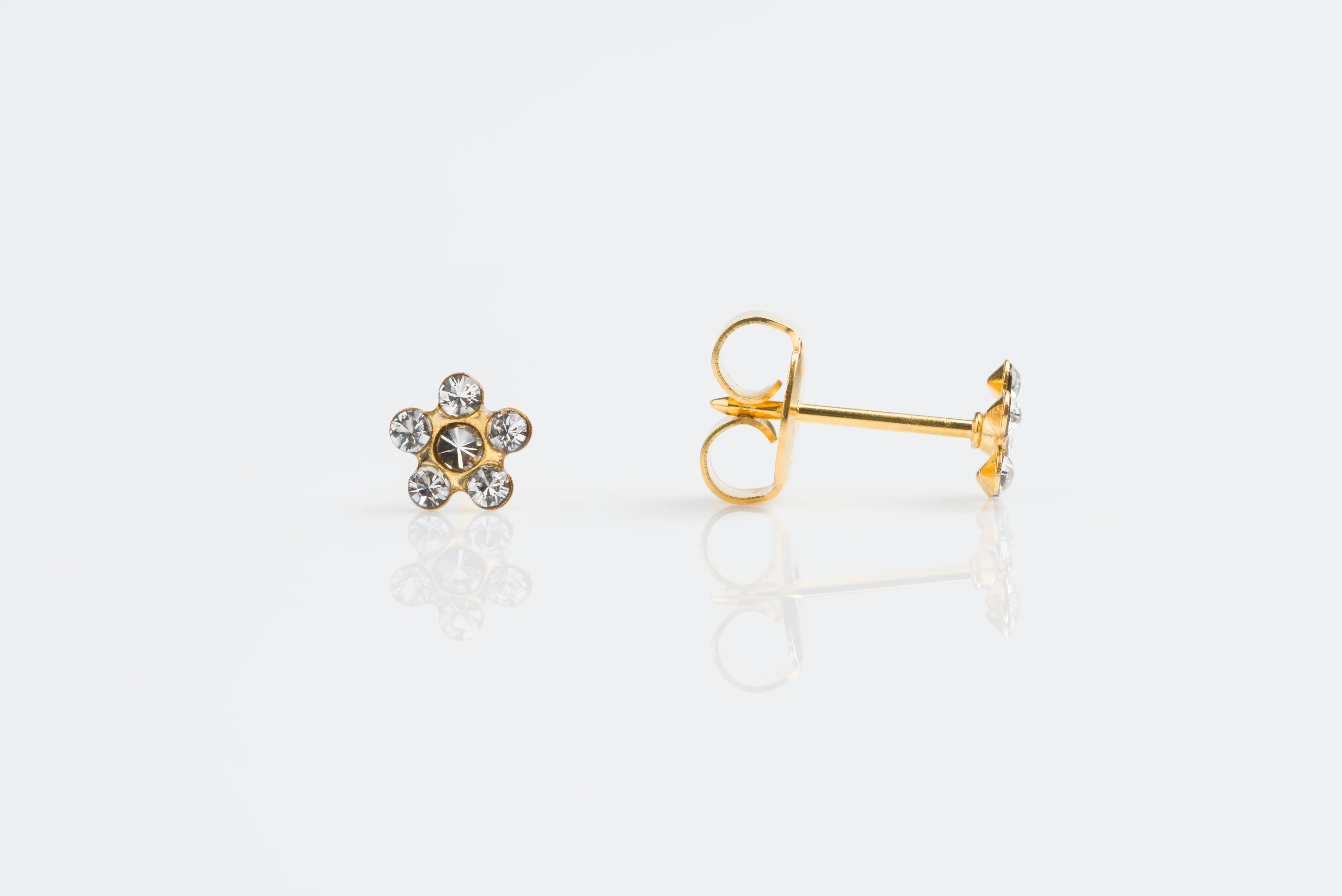 System 75 Daisy Birthstone Piercing Studs - Clear Crystal - Regular Post - Gold Plated