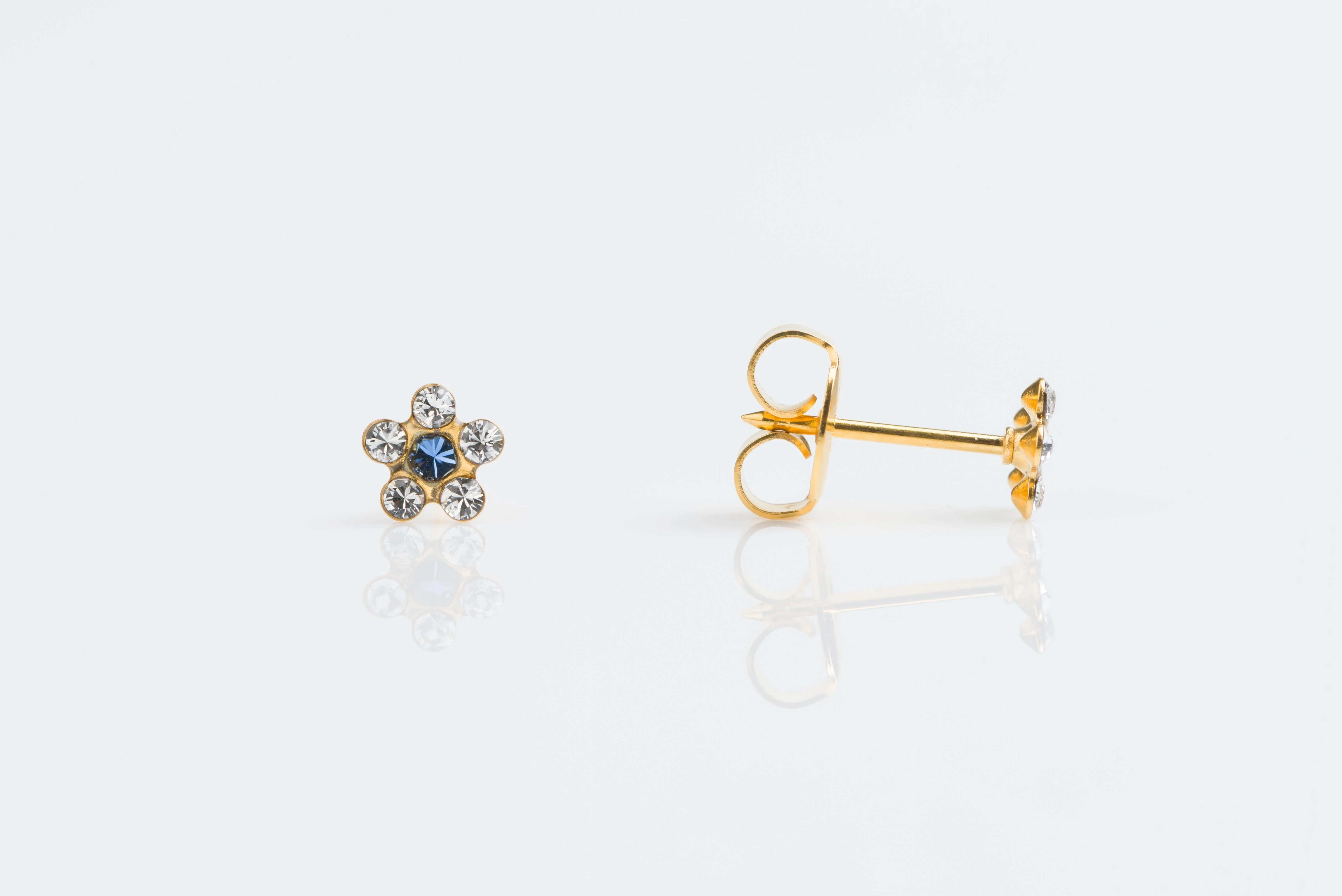 System 75 Daisy Birthstone Piercing Studs - Crystal/September Sapphire - Regular Post - Gold Plated