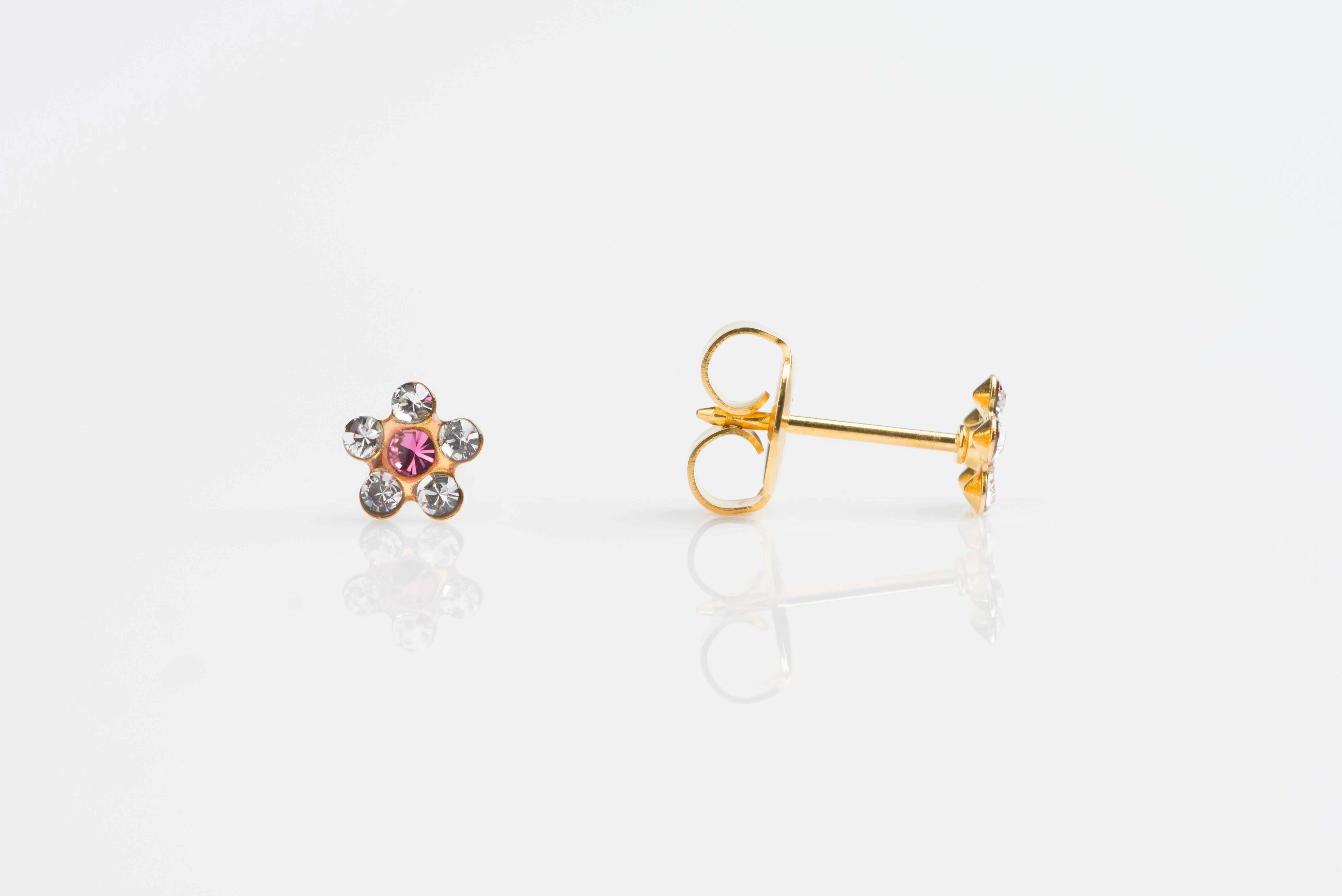 System 75 Daisy Birthstone Piercing Studs - Crystal/October Rose - Regular Post - Gold Plated