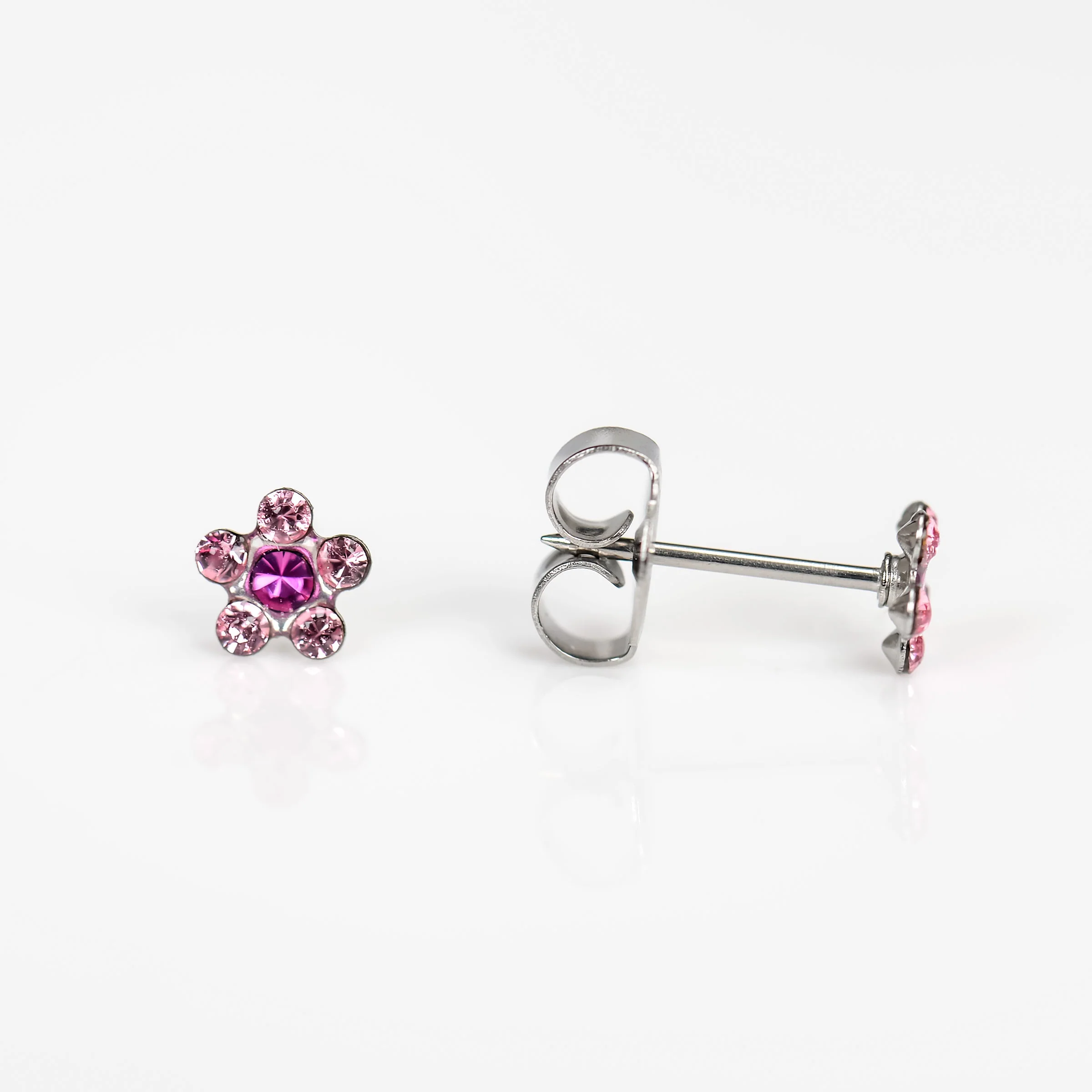 System 75 Daisy Birthstone Piercing Studs - Light October Rose/Fuschia - Regular Post - Stainless Steel