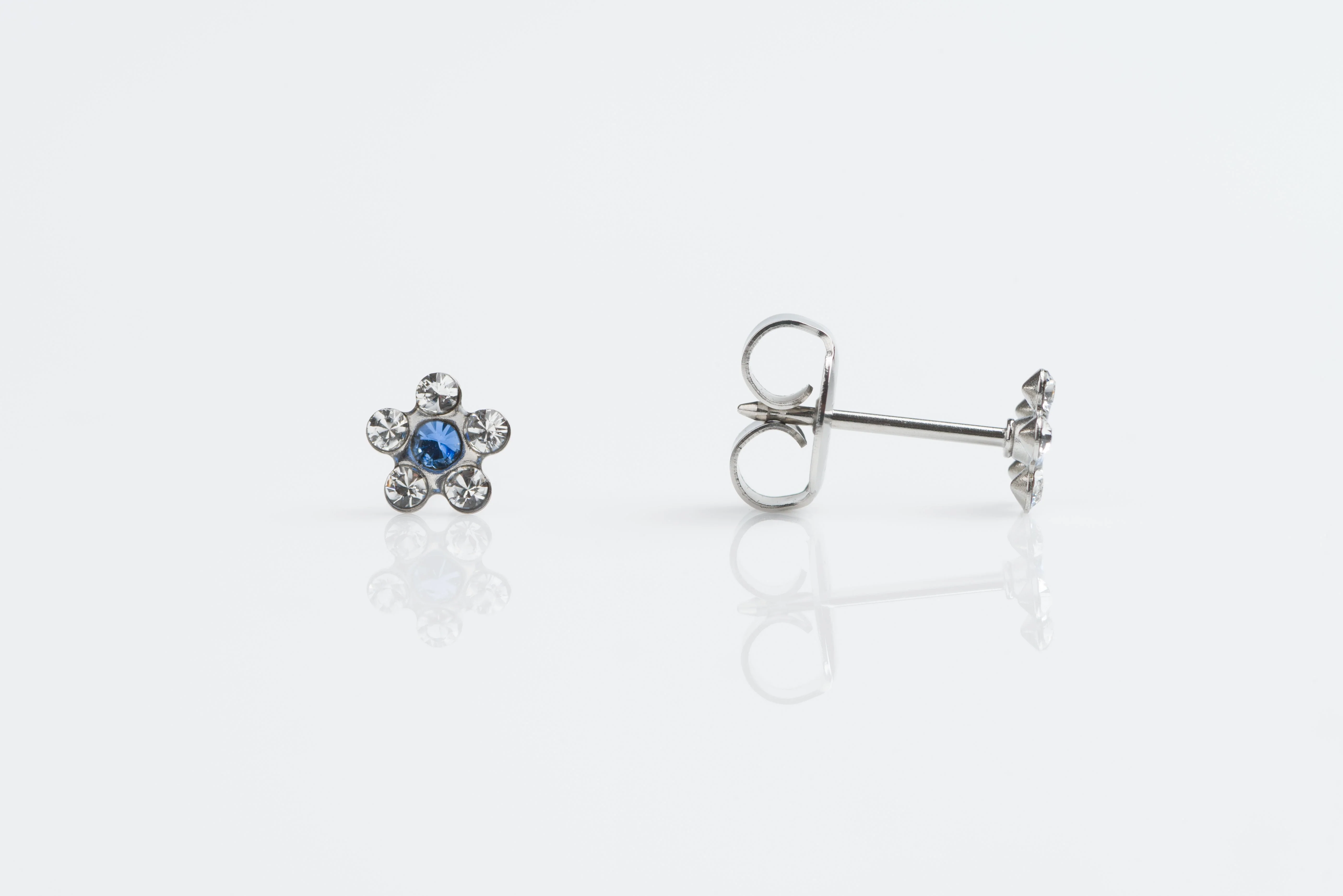 System 75 Daisy Birthstone Piercing Studs - September Sapphire - Regular Post - Stainless Steel