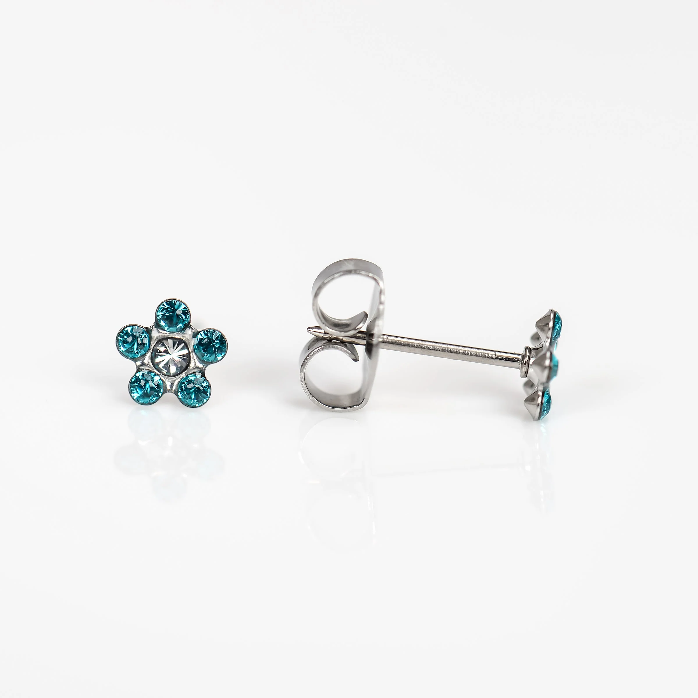 System 75 Daisy Birthstone Piercing Studs - Blue Cubic Zirconia - Regular Post - Stainless Steel