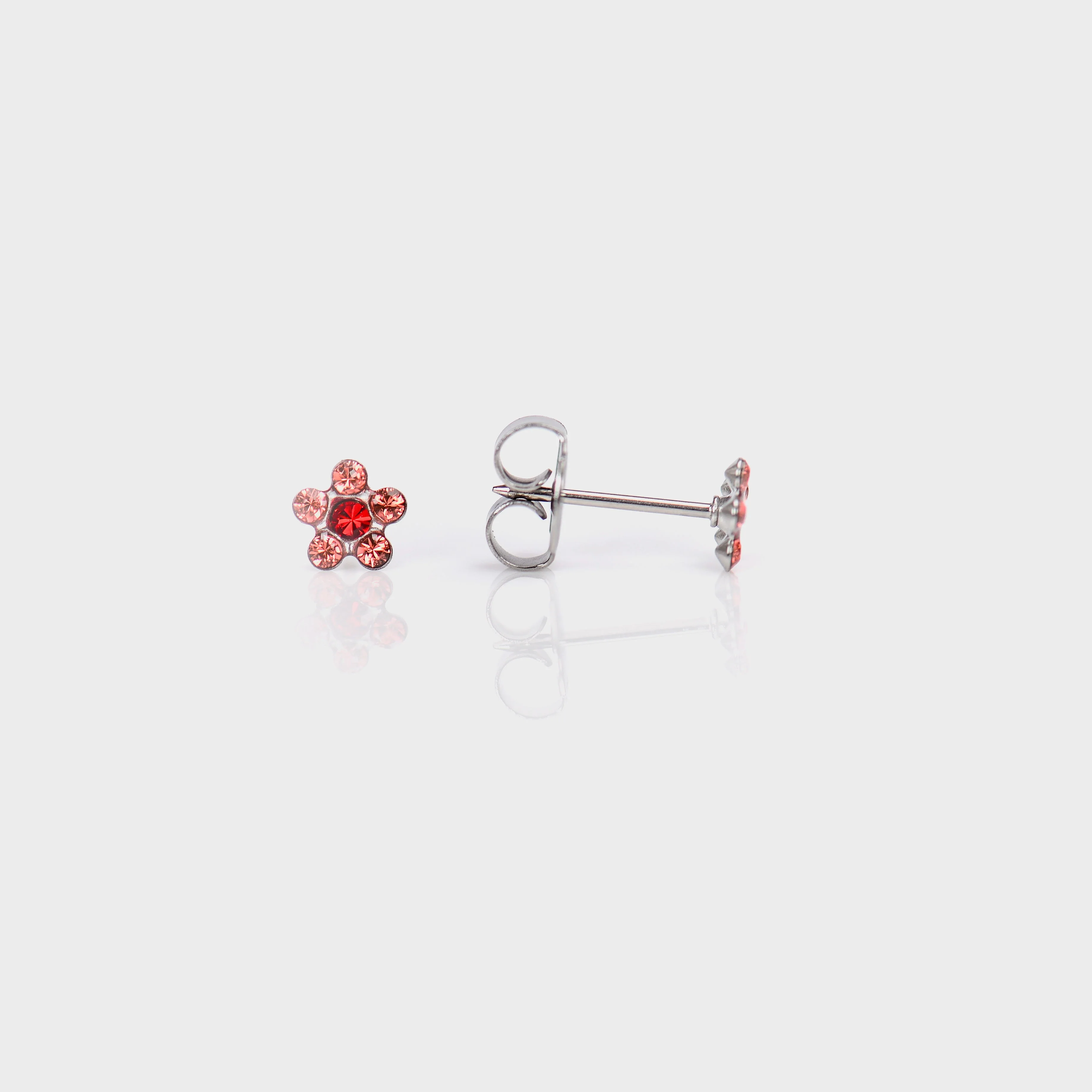 System 75 Daisy Birthstone Piercing Studs - Padpardscha/July Ruby - Regular Post - Stainless Steel