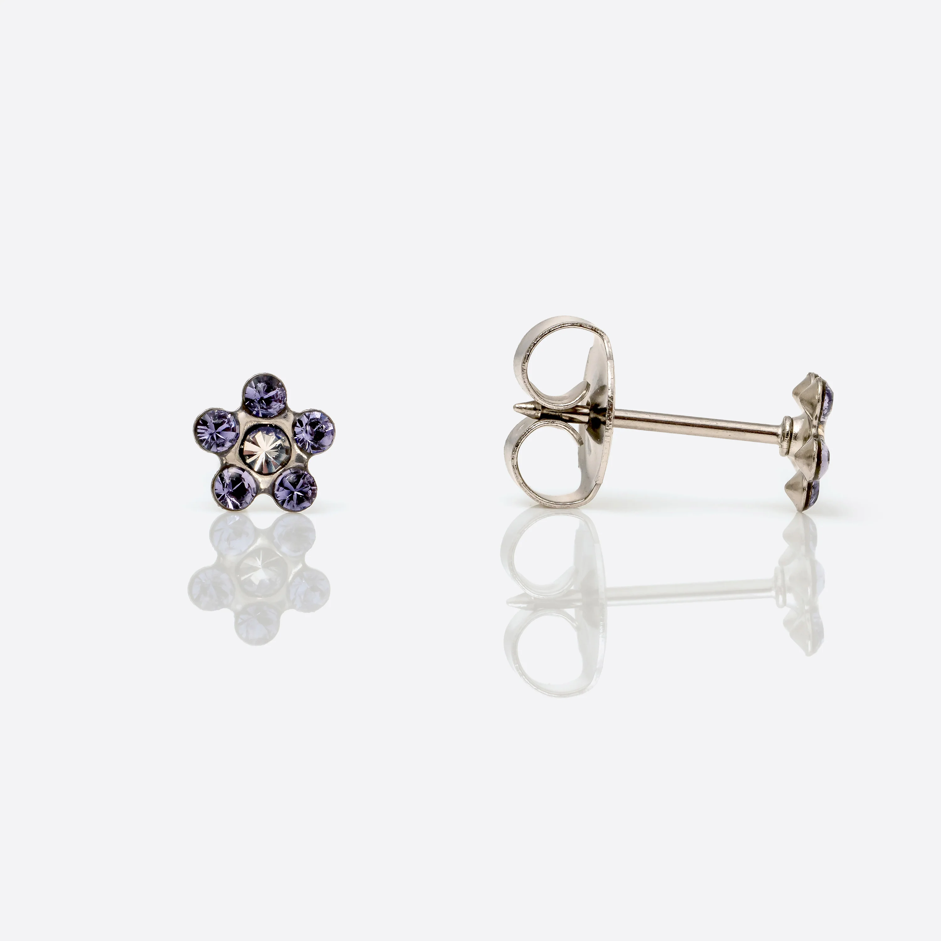 System 75 Daisy Birthstone Piercing Studs - Crystal/Tanzanite - Regular Post - Stainless Steel