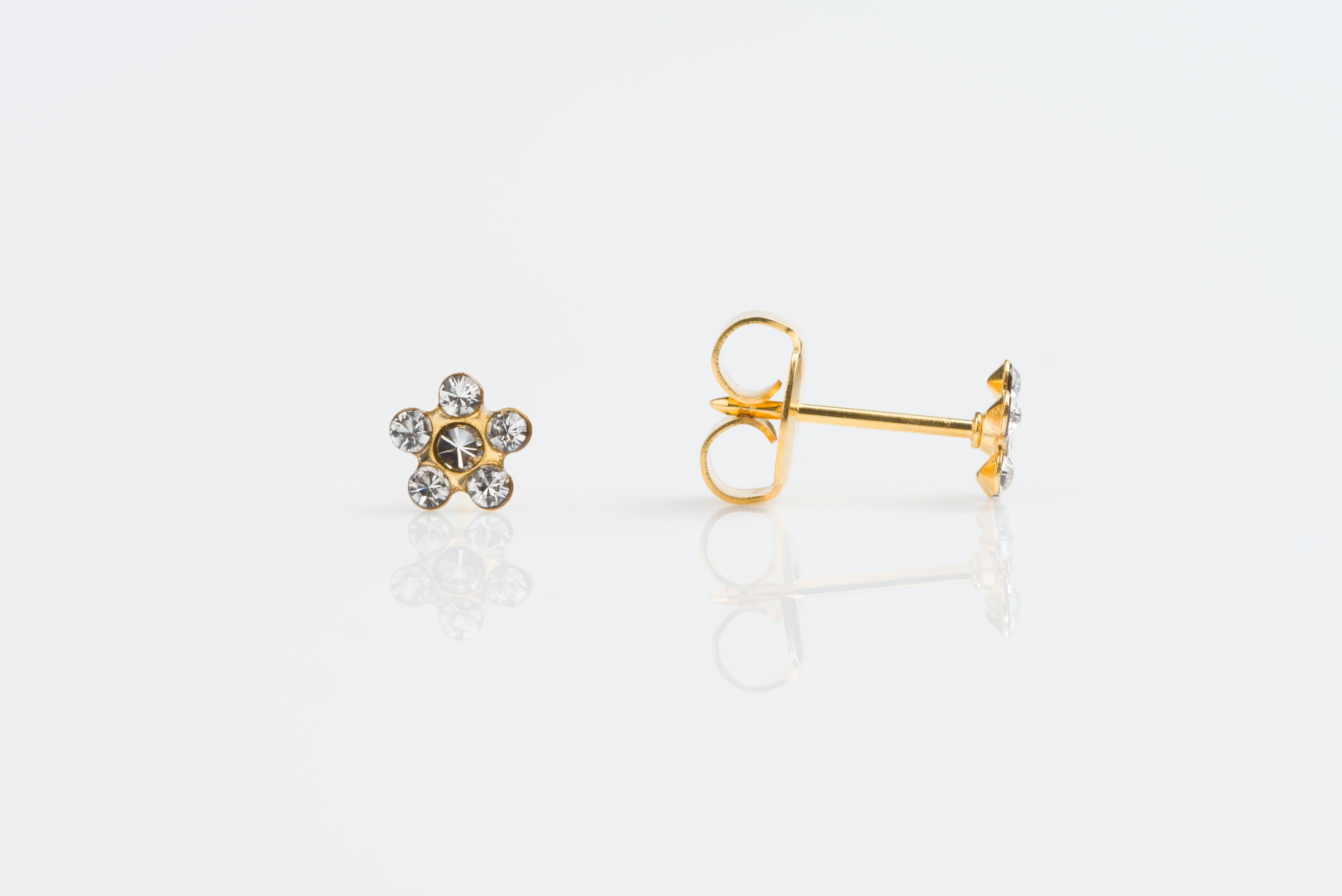 System 75 Daisy Birthstone Piercing Studs - Clear Crystal - Regular Post - 14K Yellow Gold