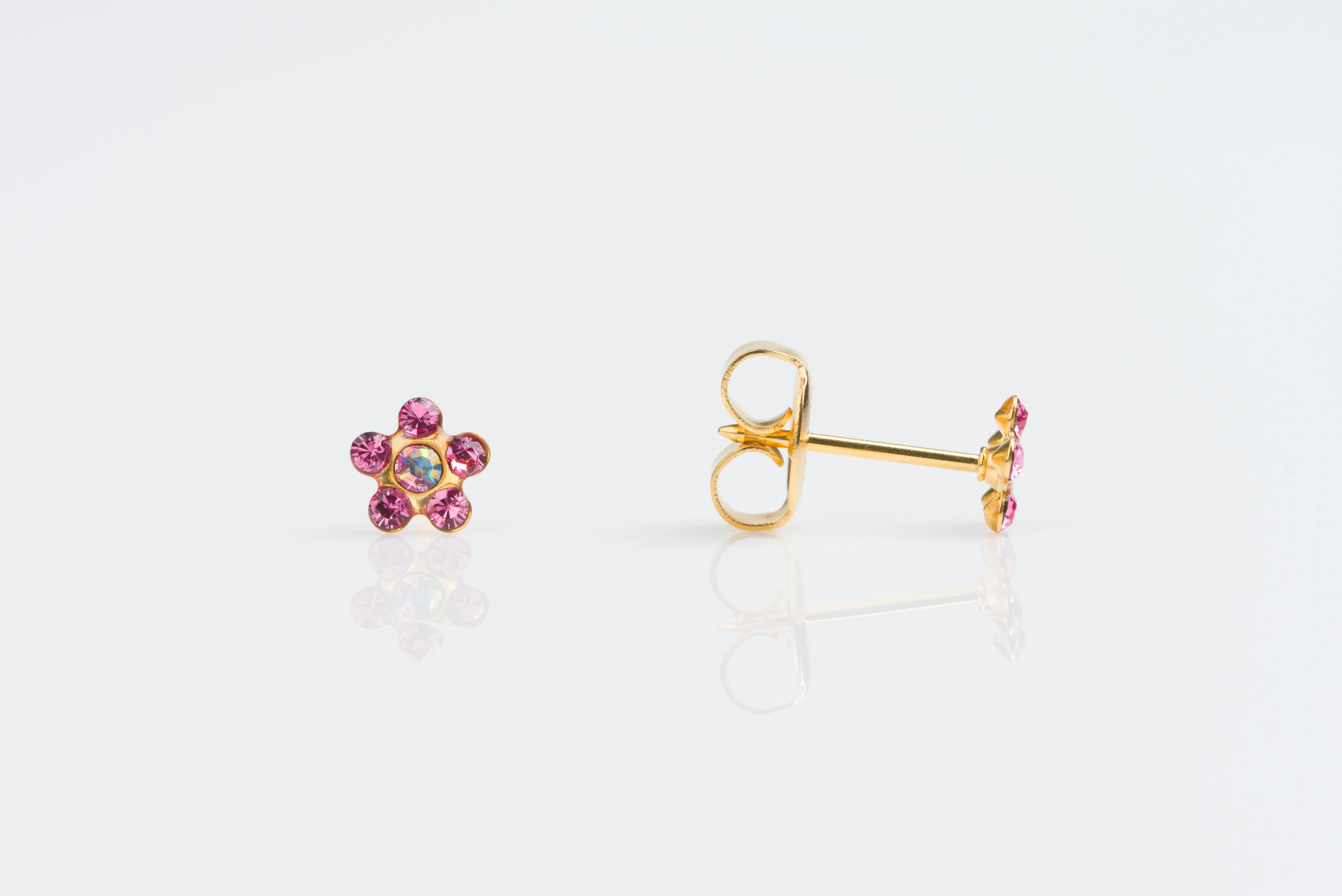 System 75 Daisy Birthstone Piercing Studs - October Rose/AB Crystal - Regular Post - 14K Yellow Gold