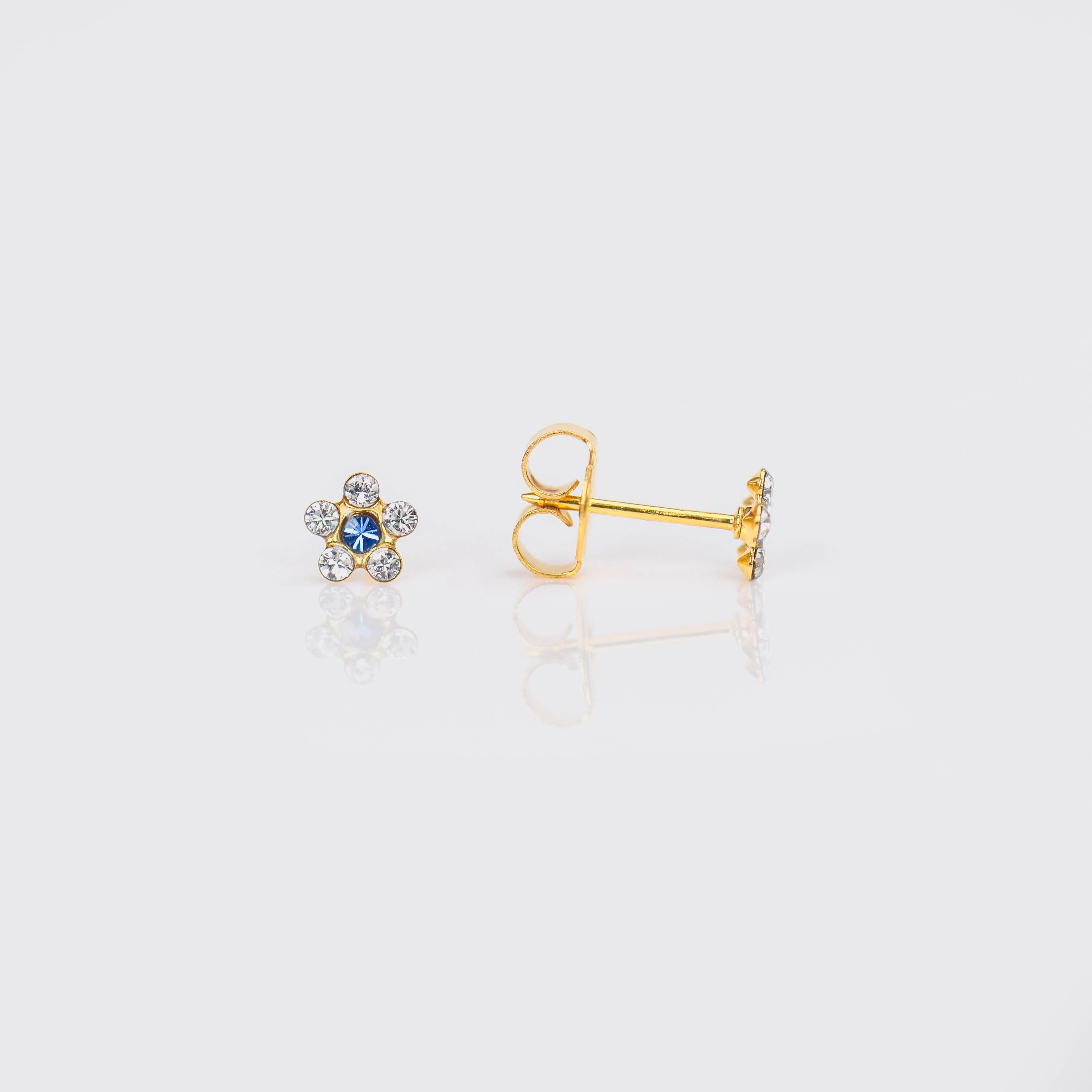 System 75 Daisy Birthstone Piercing Studs - Crystal/September Sapphire - Regular Post - 14K Yellow Gold