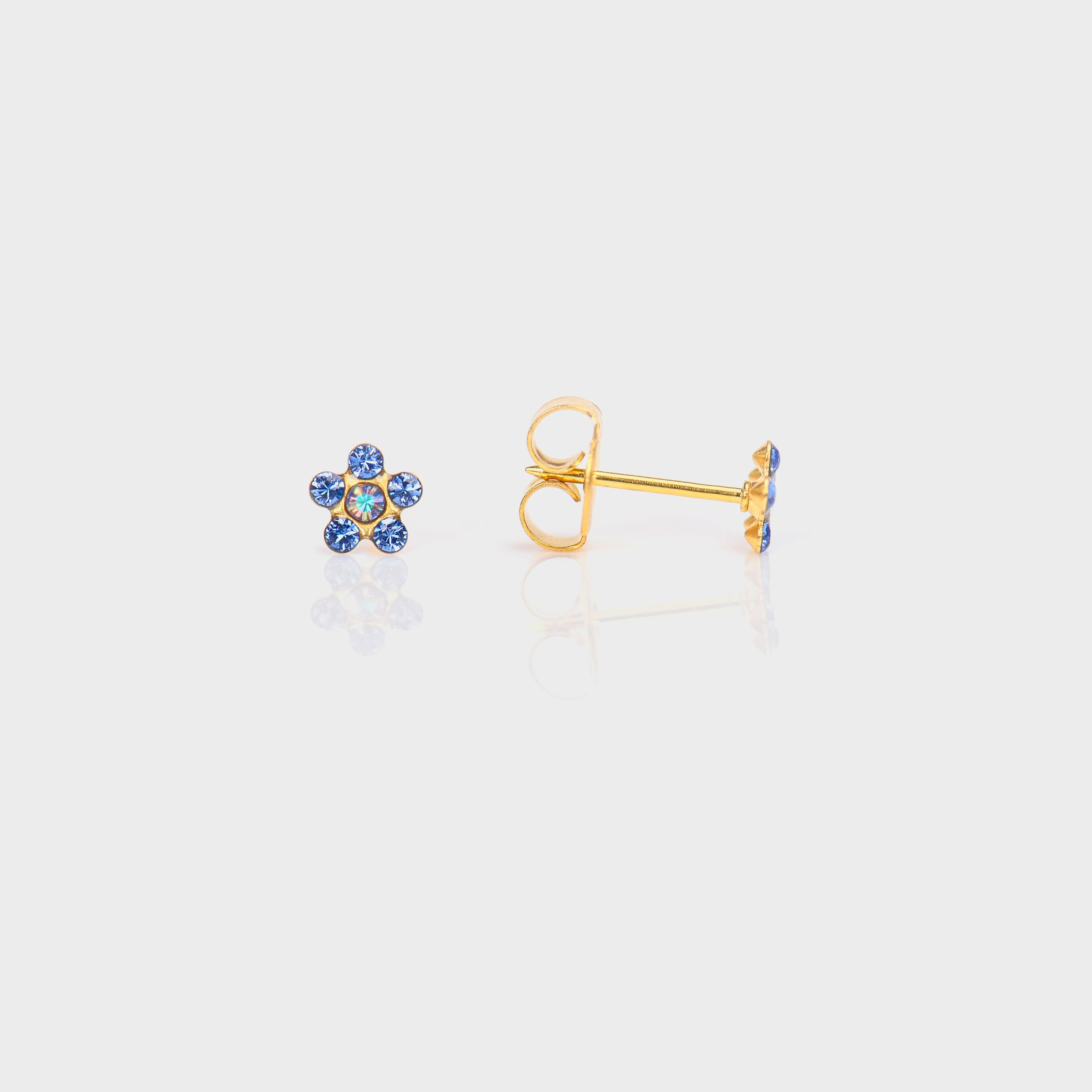 System 75 Daisy Birthstone Piercing Studs - September Sapphire/Crystal - Regular Post - 14K Yellow Gold