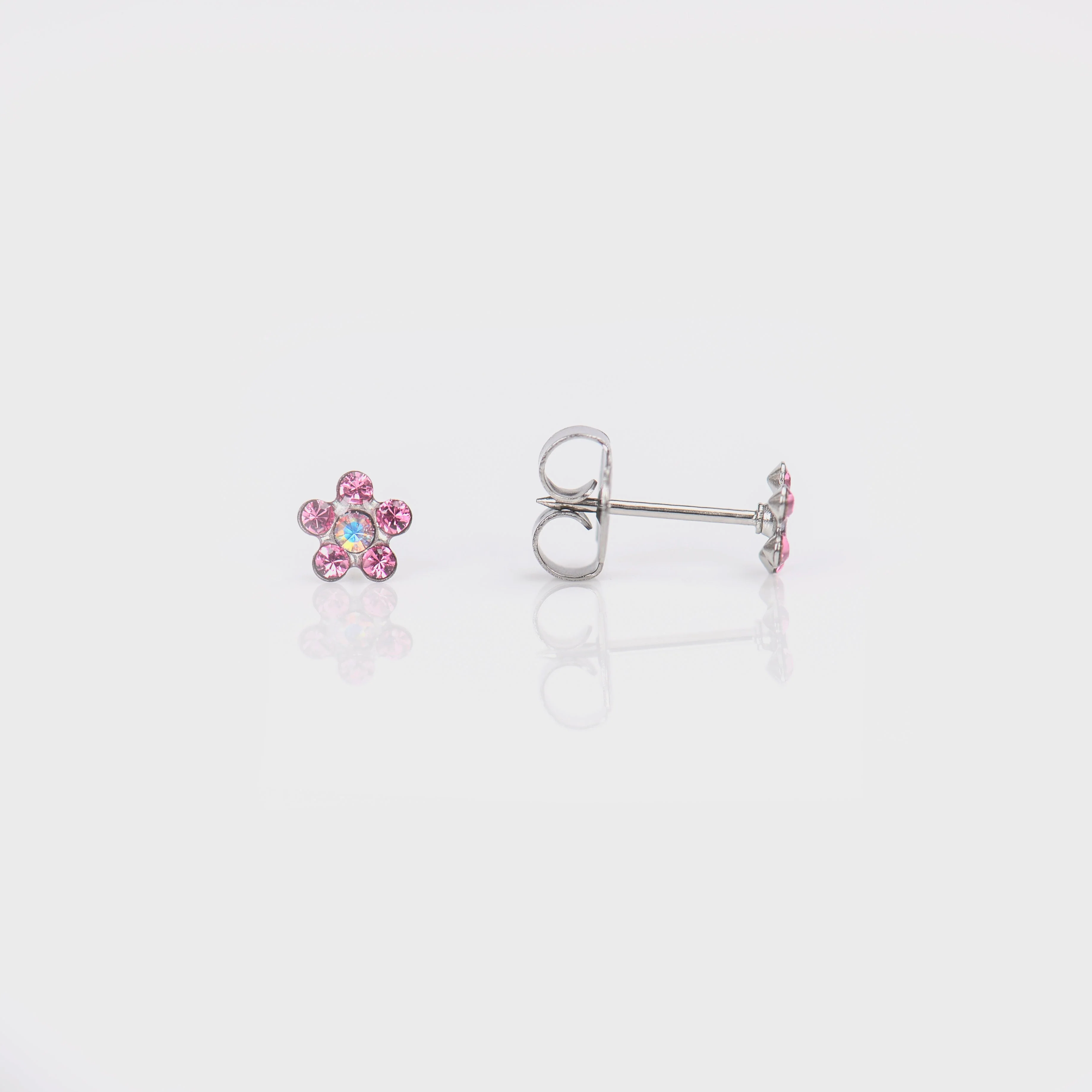 System 75 Daisy Birthstone Piercing Studs - October Rose/AB Crystal - Regular Post - 14K White Gold